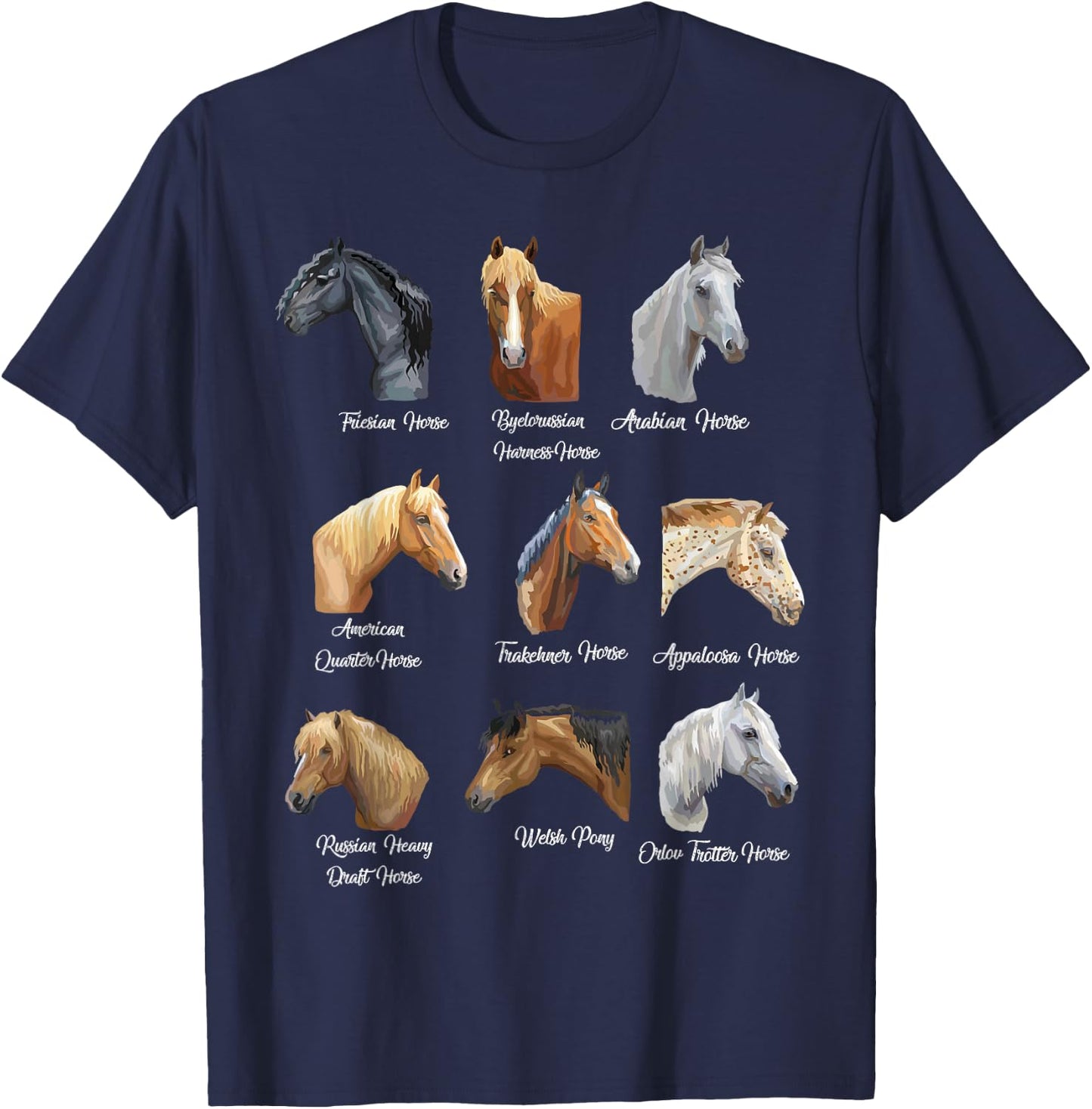 Horse Breeds Equestrian Horseback Riding Gift Girls T-Shirt - T-Shirt | Navy