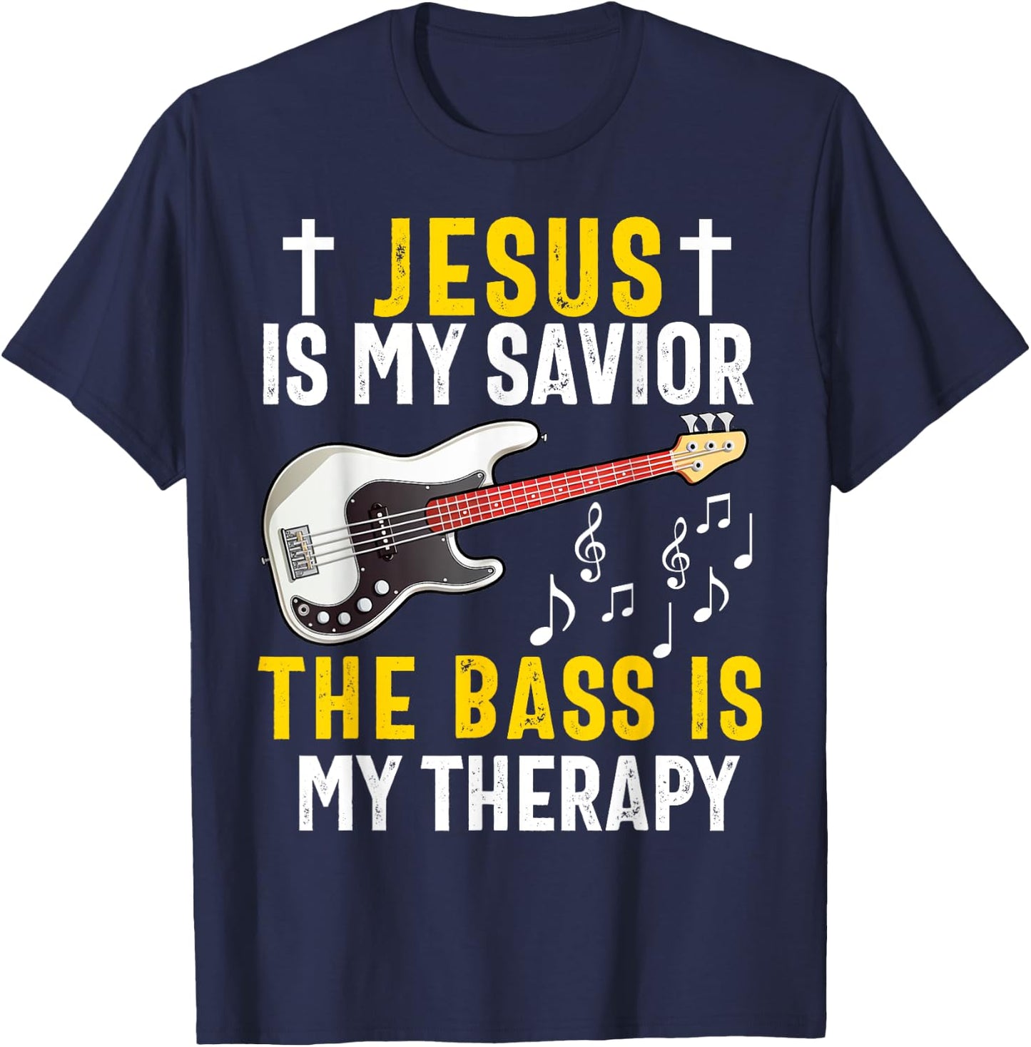 Christian Bass Guitar Player Worship Jesus Bassist Music T-Shirt - T-Shirt | Navy