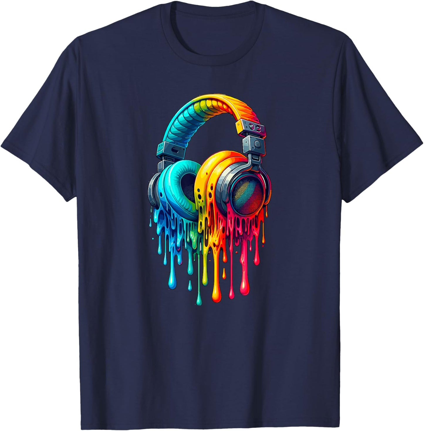 Dripping Paint Headphones Music Singing Singer Song T-Shirt - T-Shirt | Navy
