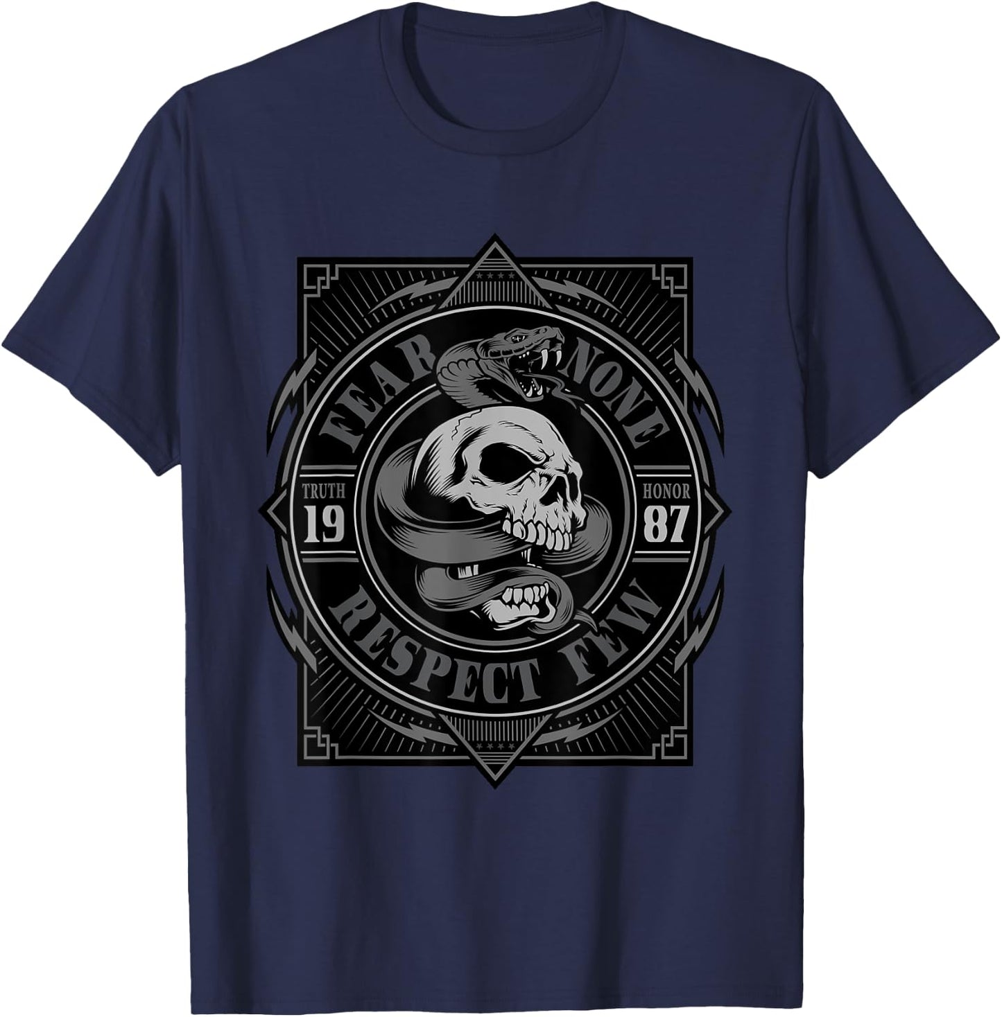 Biker Shirt, , Skull, fear none, respect few, men T-Shirt - T-Shirt | Navy
