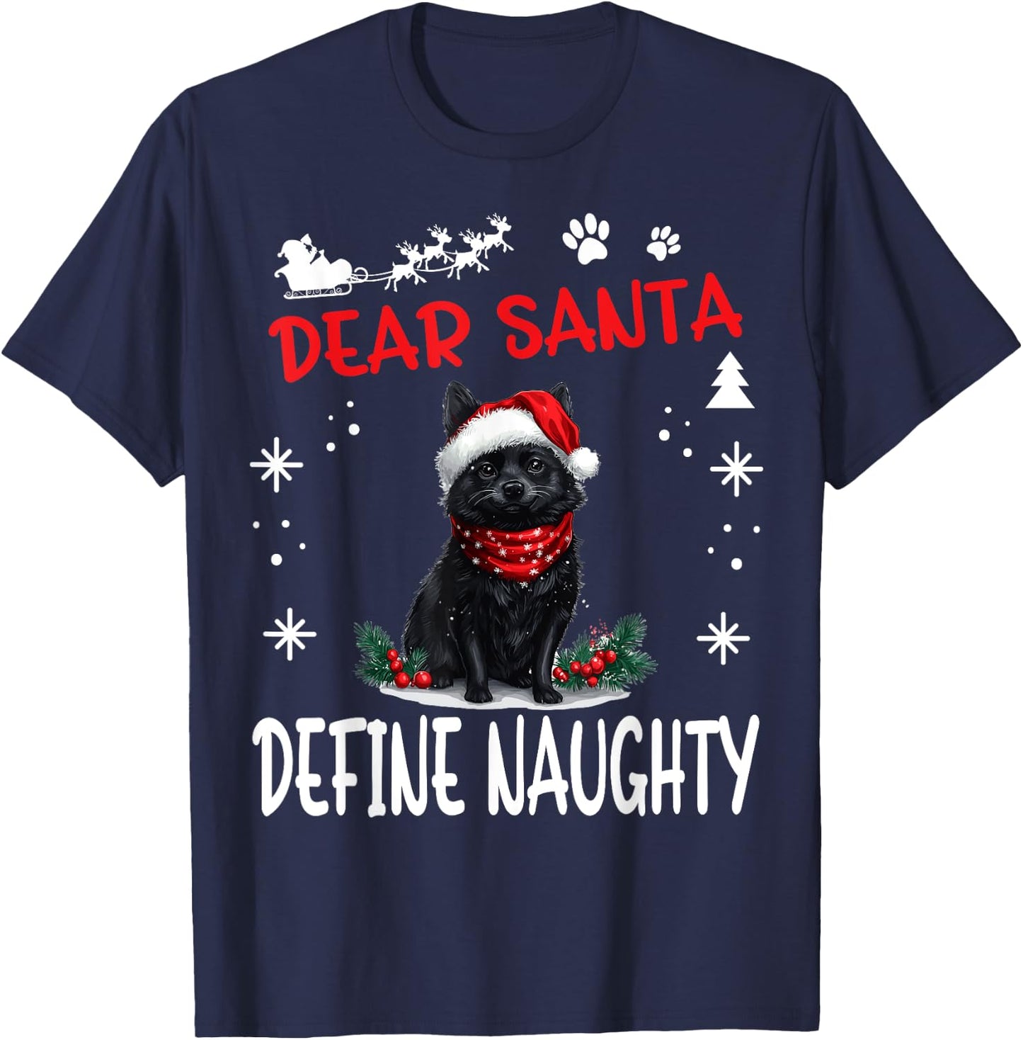 Cute Schipperke dog Dog Christmas Dear Santa Define Naughty Women Kids T-Shirt - T-Shirt | Navy