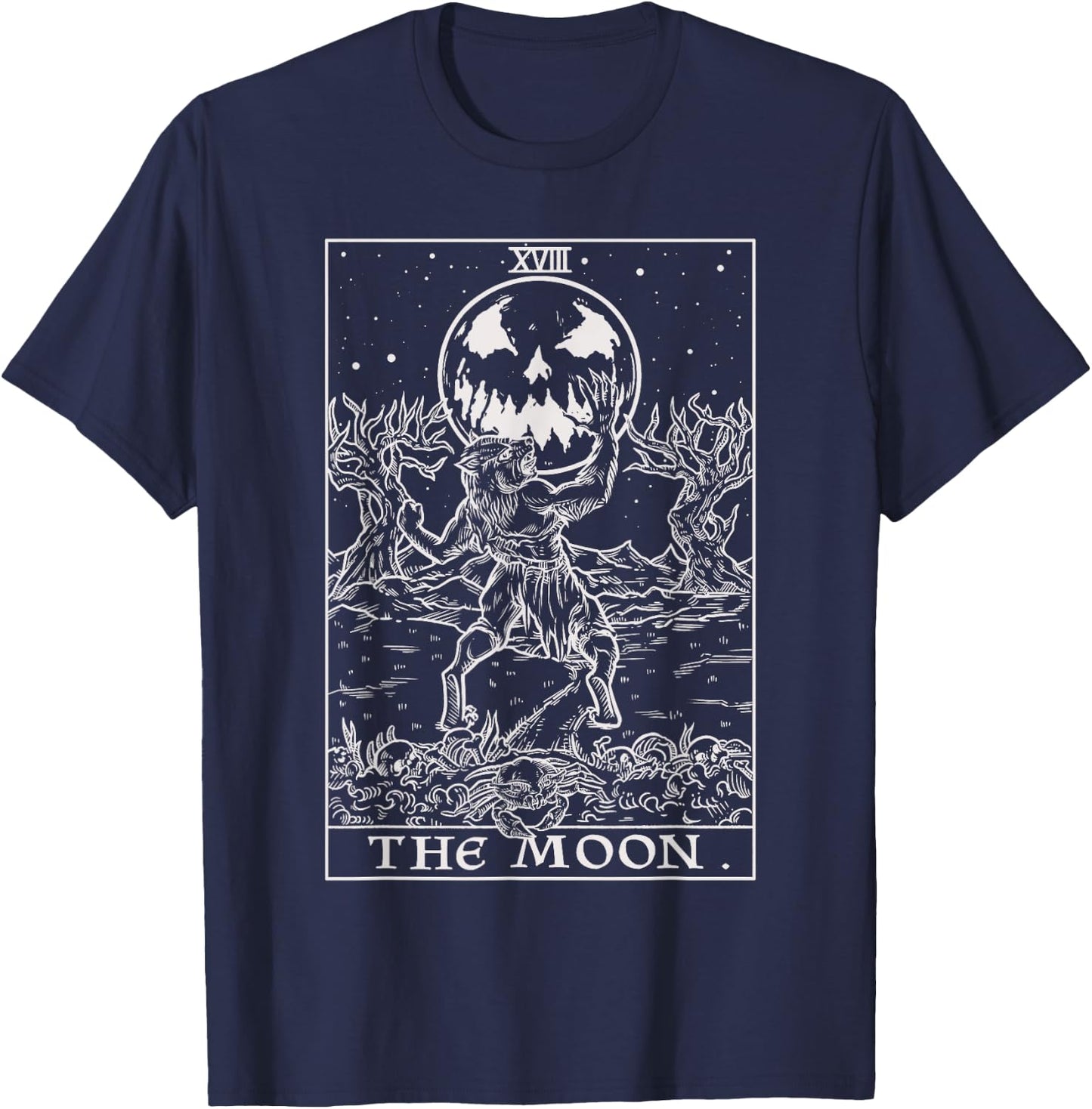 The Moon Tarot Card Halloween Werewolf Gothic Horror Witch T-Shirt - T-Shirt | Navy