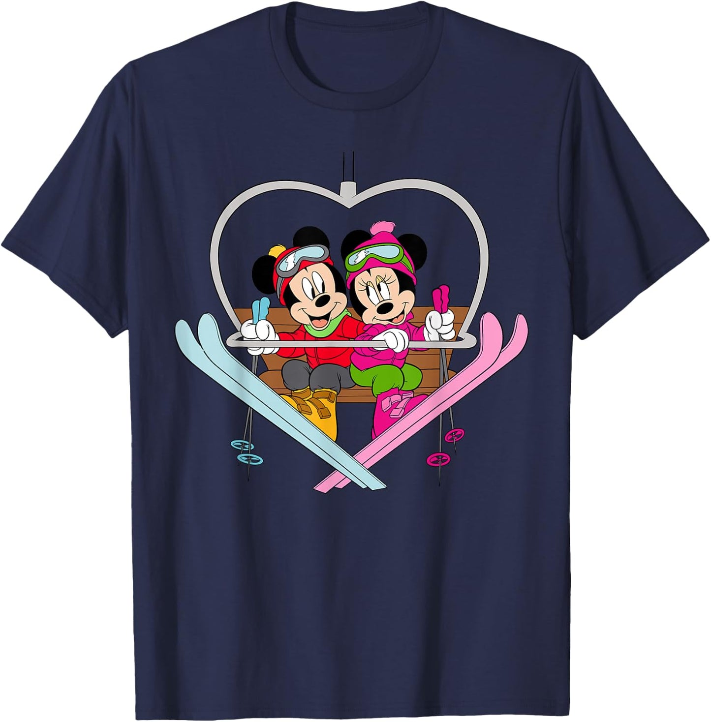 Disney Mickey and Minnie Mouse Heart Shaped Ski Lift T-Shirt - T-Shirt | Navy