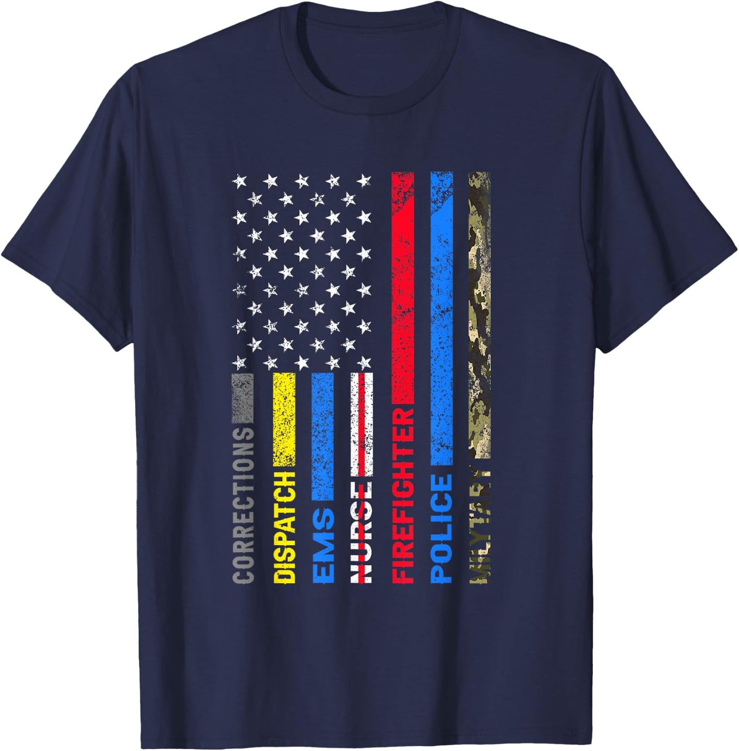 First Responders American Thin Line Police Fire EMS Nurse T-Shirt - T-Shirt | Navy