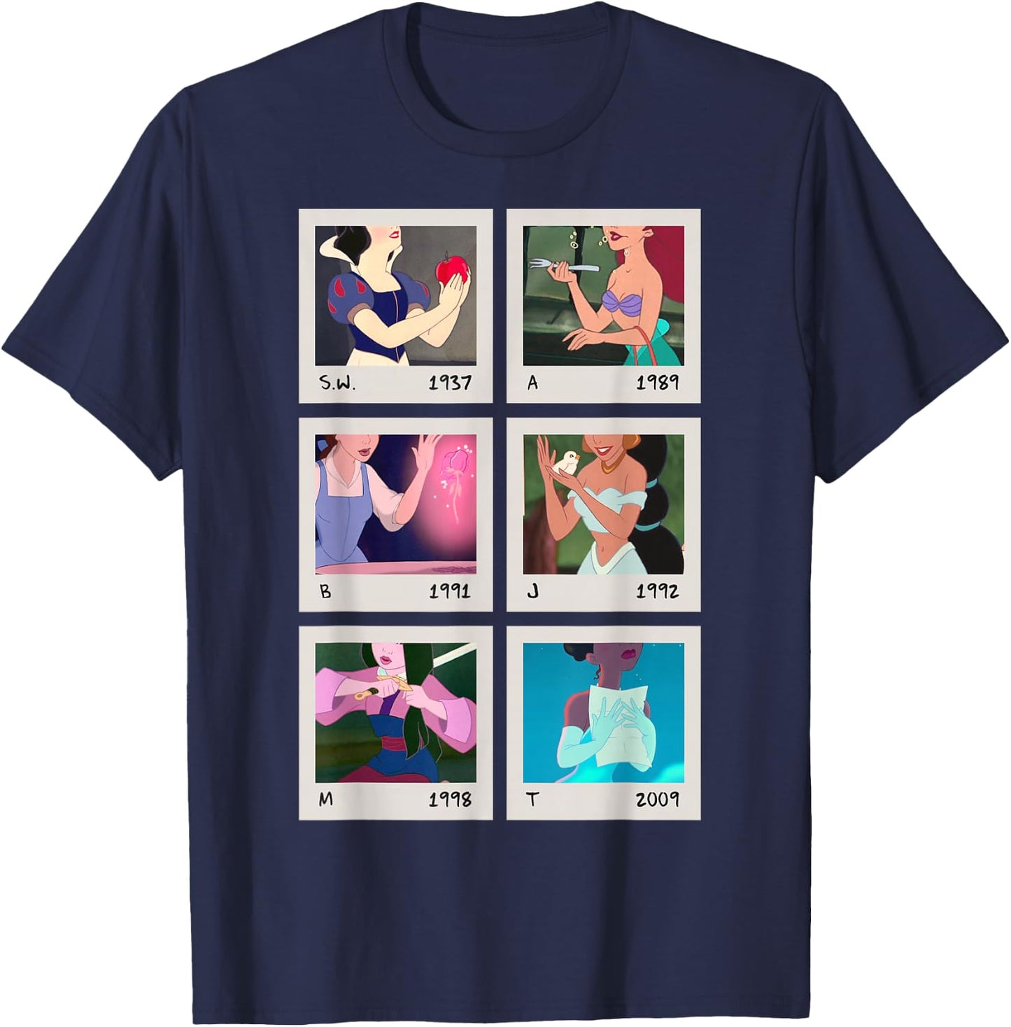 Disney Princess Polaroid Photo Grid Small T-Shirt - T-Shirt | Navy