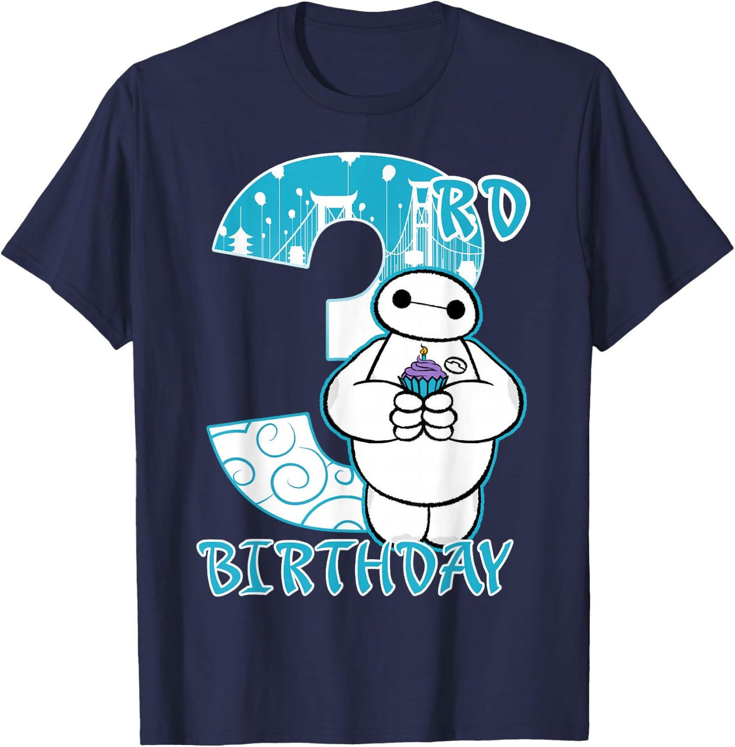 Disney Big Hero 6 Baymax 3rd Birthday Cupcake Portrait T-Shirt - T-Shirt | Navy