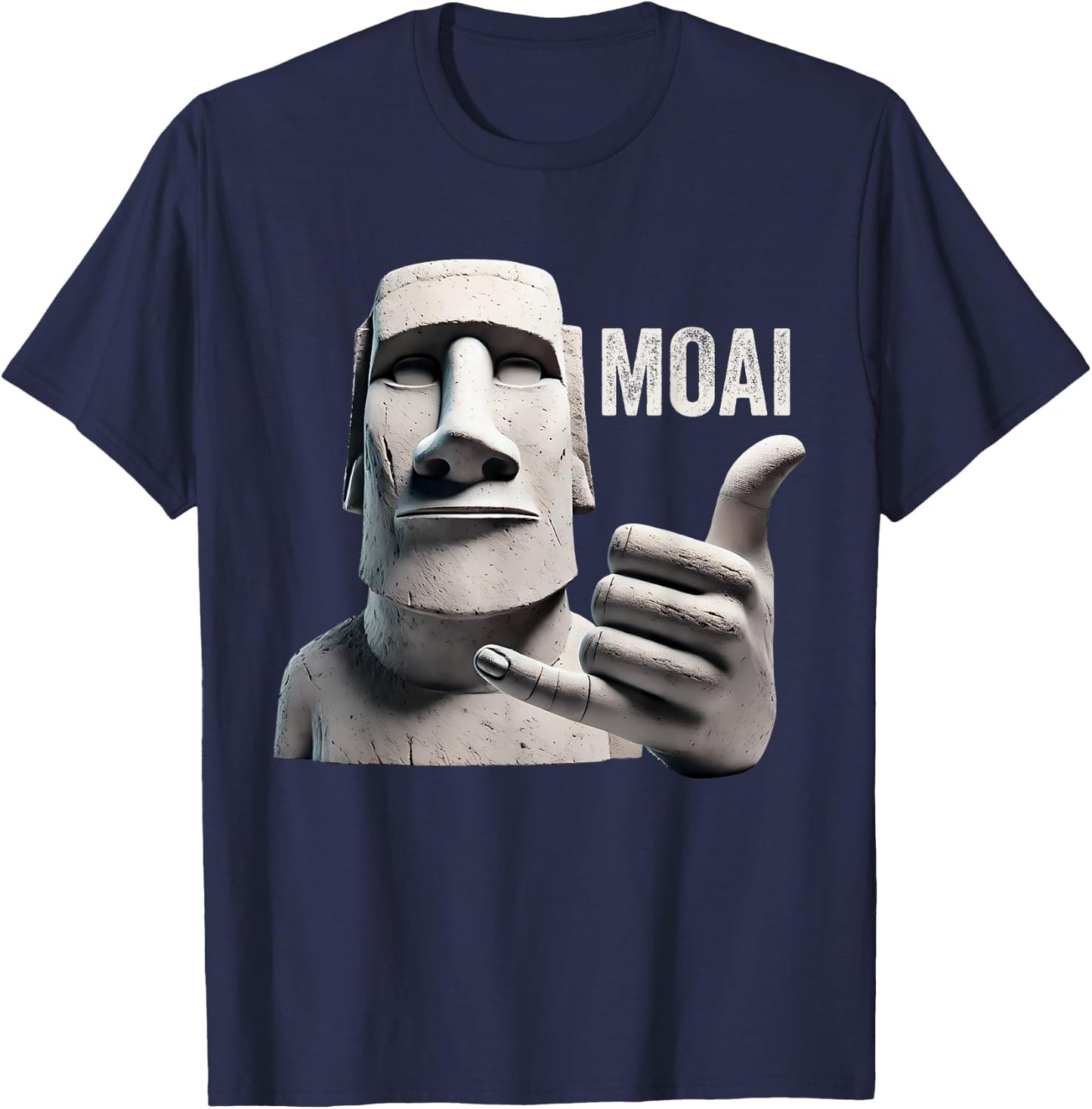 Moai Statue Shaka, Moai Monolith, Funny Easter Island Moai T-Shirt - T-Shirt | Navy