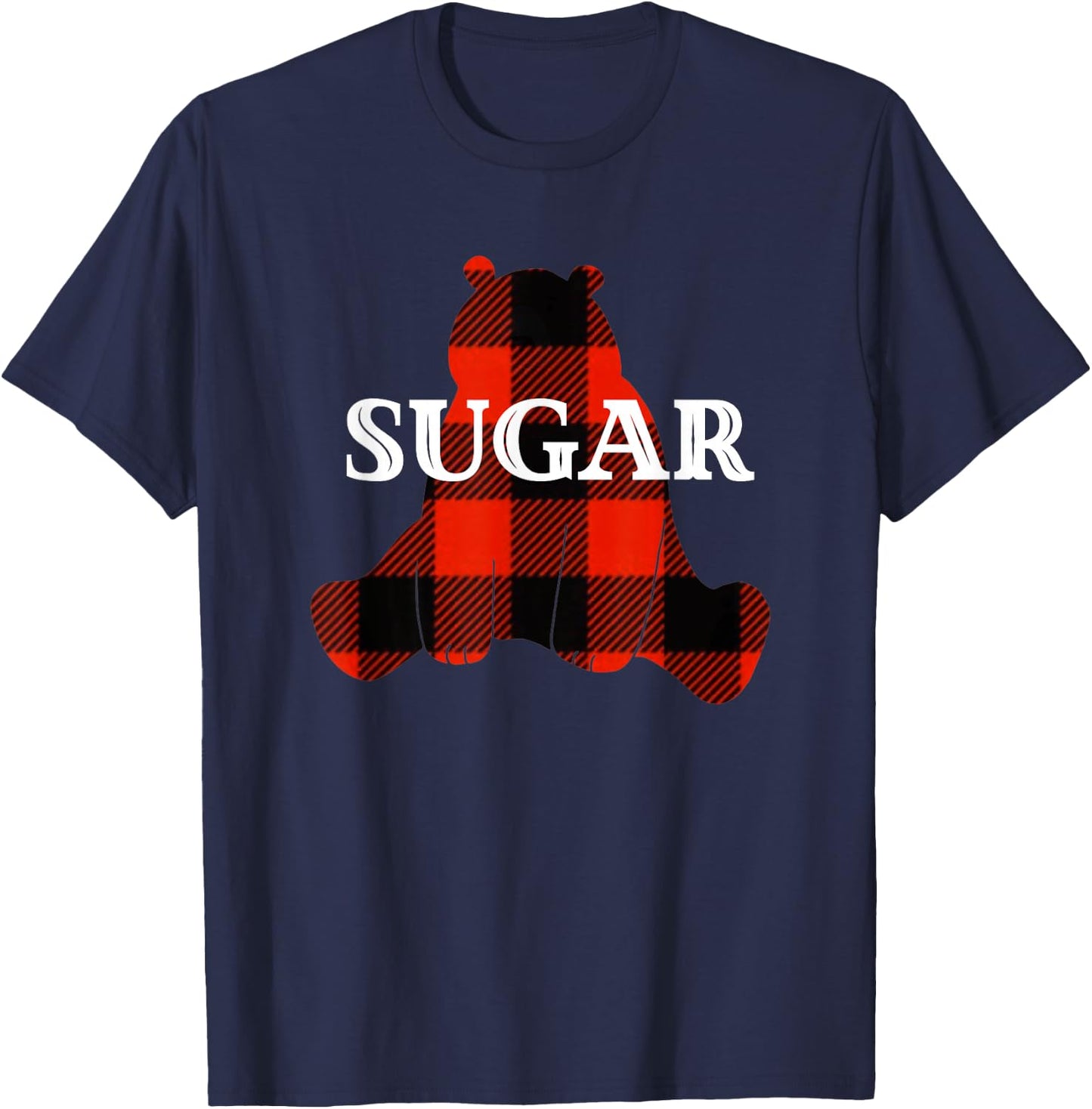Sugar Nickname Bear Buffalo Plaid Design T-Shirt - T-Shirt | Navy