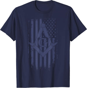 Masonic American Flag Square & Compass Freemason Navy Blue T-Shirt - T-Shirt | Navy