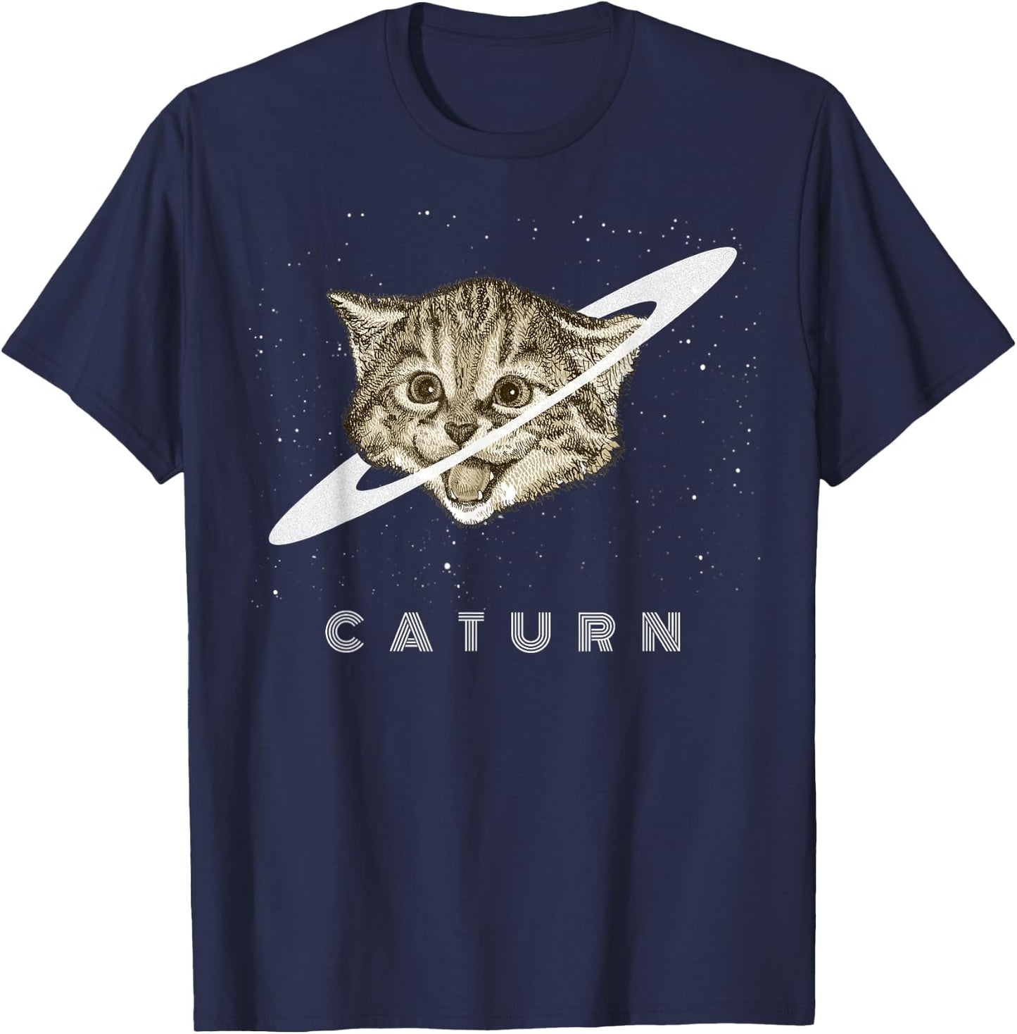 Caturn Kitten in Space Galaxy Universe Cat Lover Men Women Girls Kids T-Shirt - T-Shirt | Navy
