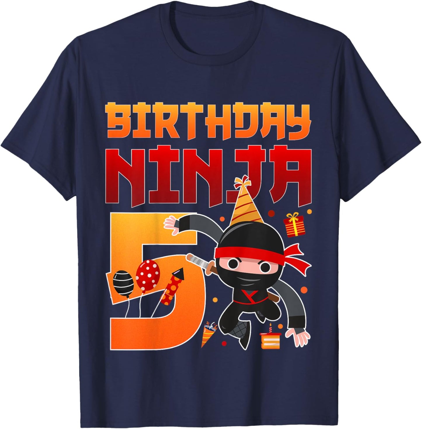 Ninja 5 birthday - Kids 5 Years Old Ninja 5th Birthday Party T-Shirt - T-Shirt | Navy