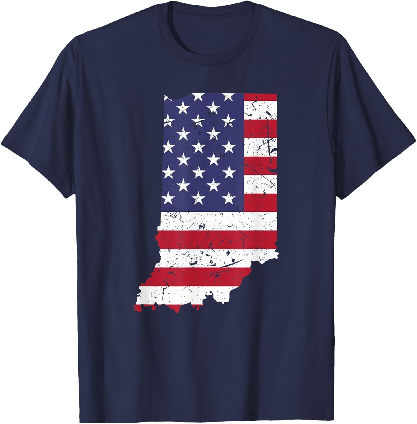 Indiana Map State American Flag Shirt 4th Of July Pride T-Shirt - T-Shirt | Navy
