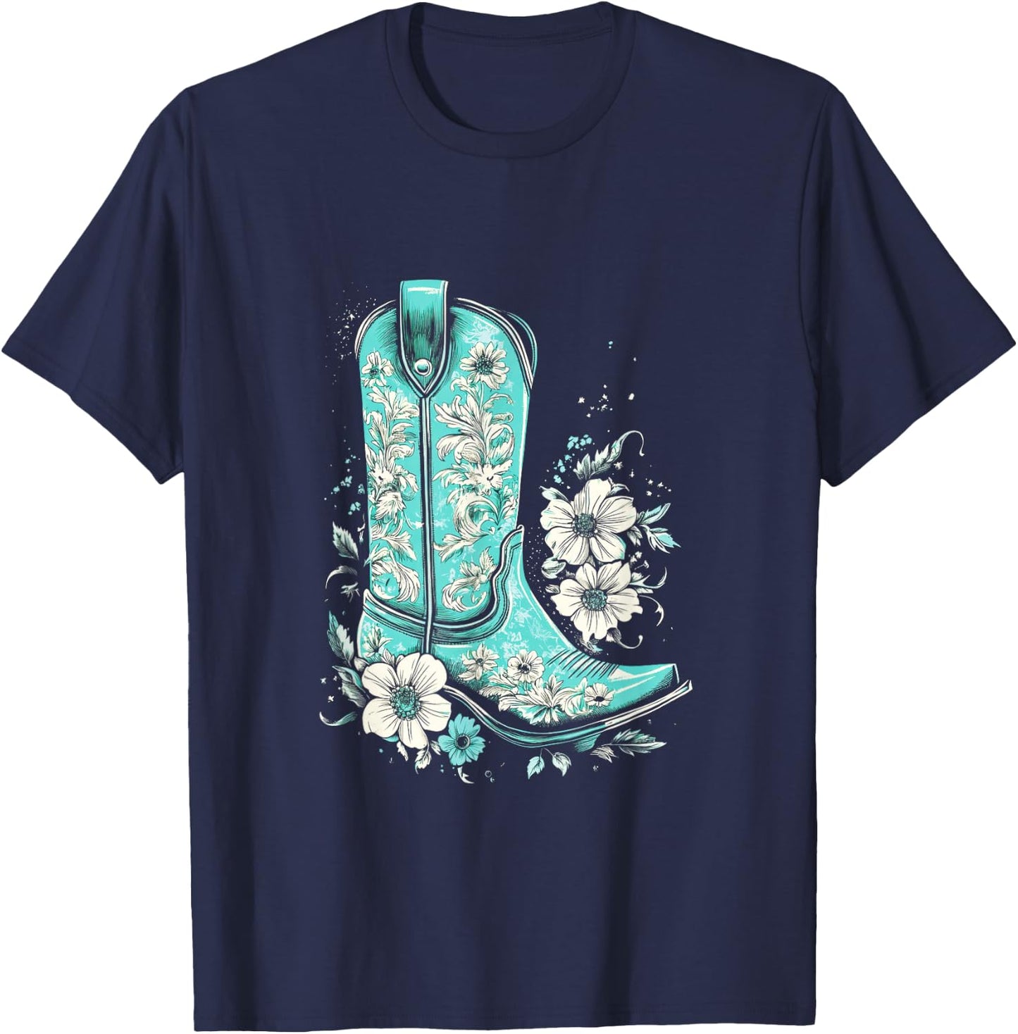 Western Turquoise Teal Cowgirl Country Boho T-Shirt - T-Shirt | Navy