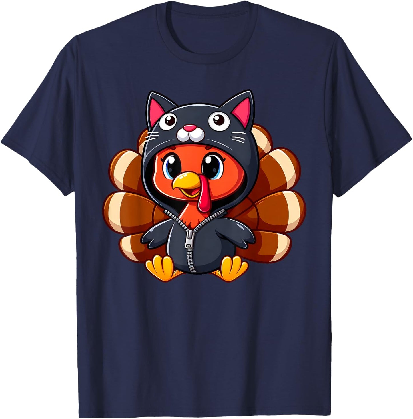 Turkey Costume Cat Funny Thanksgiving Turkey Women Men T-Shirt - T-Shirt | Navy