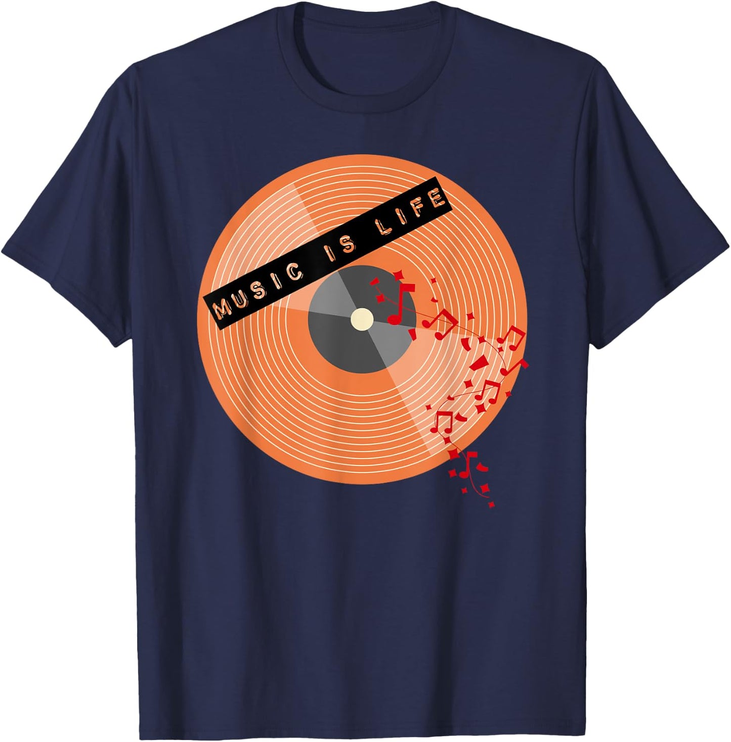 Music is Life vintage vinyl T-Shirt - T-Shirt | Navy