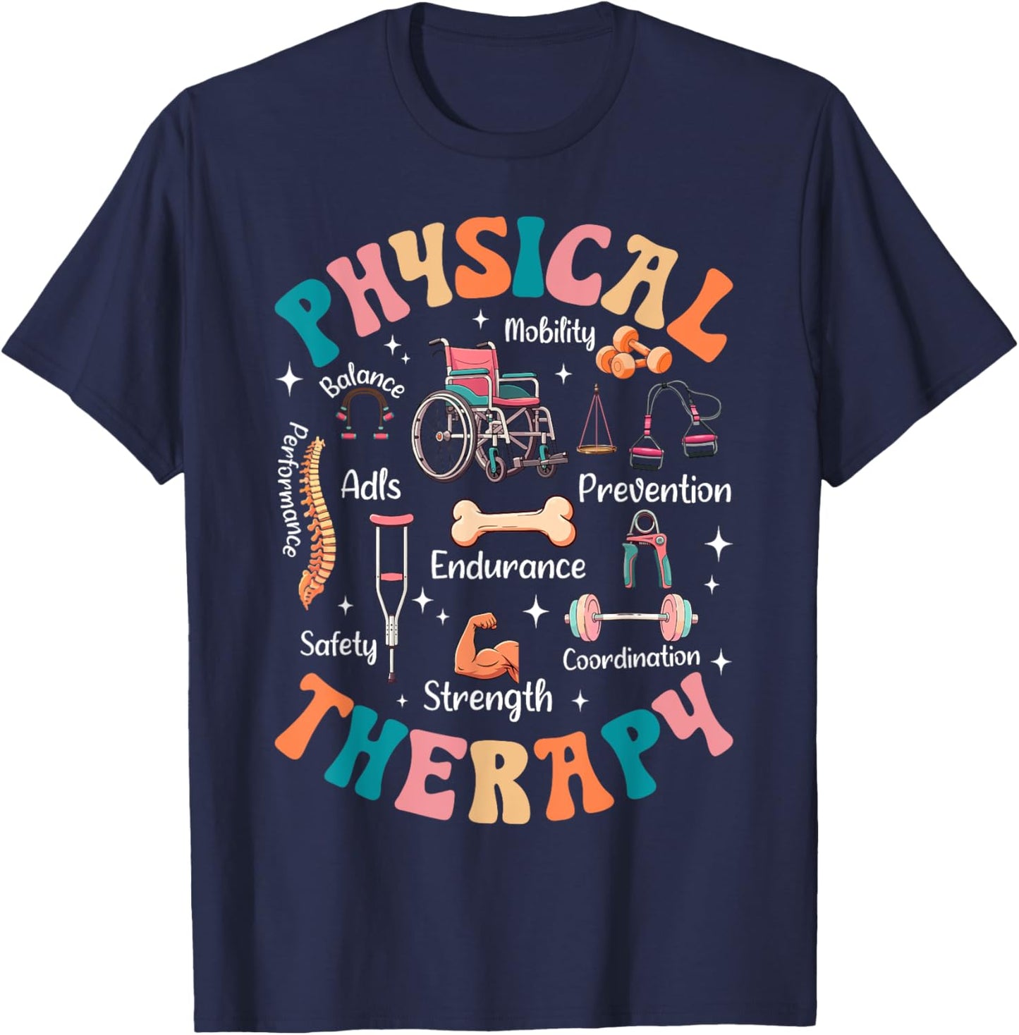 Retro Groovy Physical Therapy PTA Therapist Appreciation T-Shirt - T-Shirt | Navy