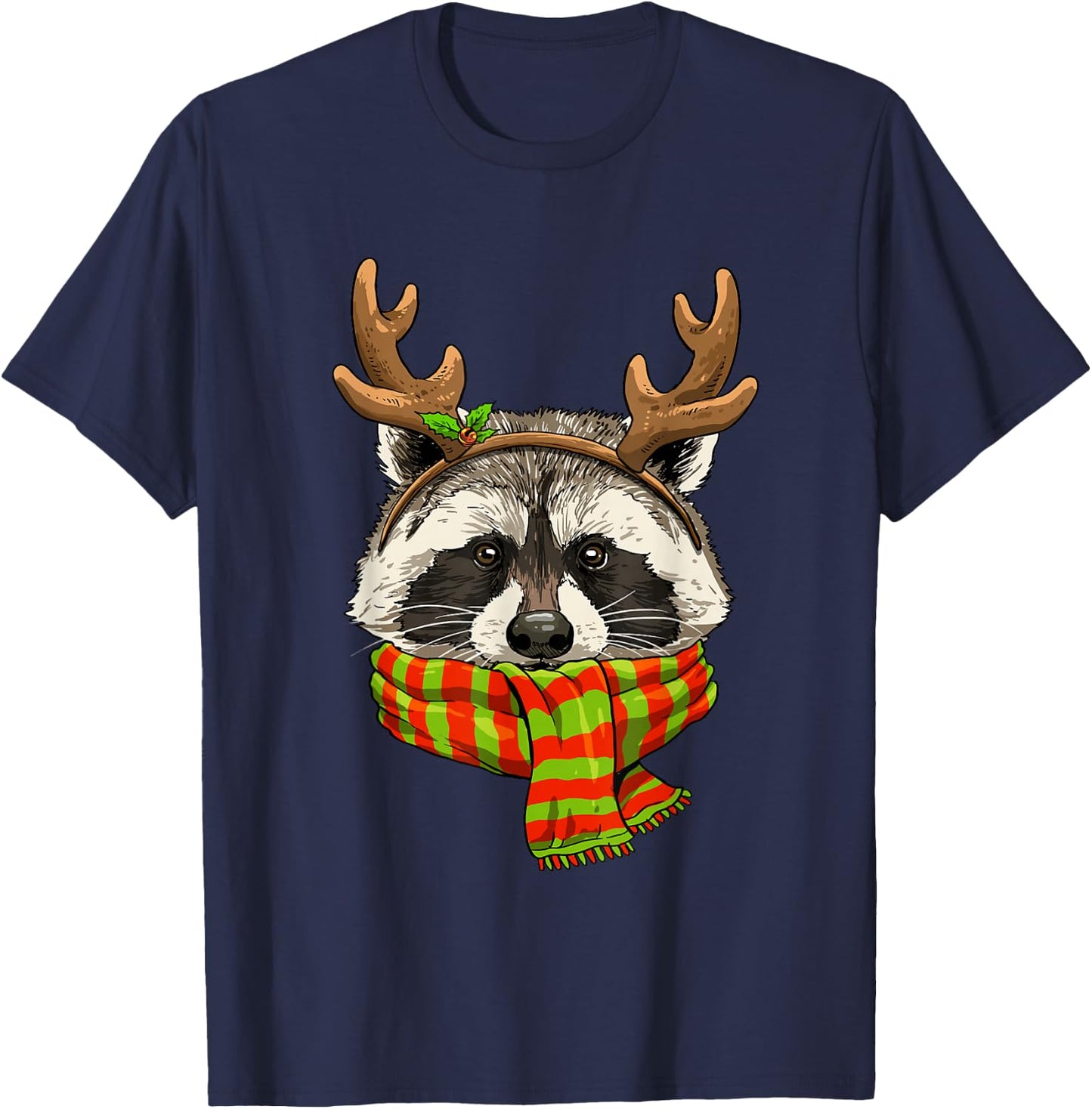 Raccoon Christmas Shirt Xmas Reindeer Trash Panda Street Cat T-Shirt - T-Shirt | Navy
