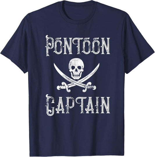 Vintage Pontoon Captain - Pirate Skull Pontoon Boat Lover T-Shirt - T-Shirt | Navy