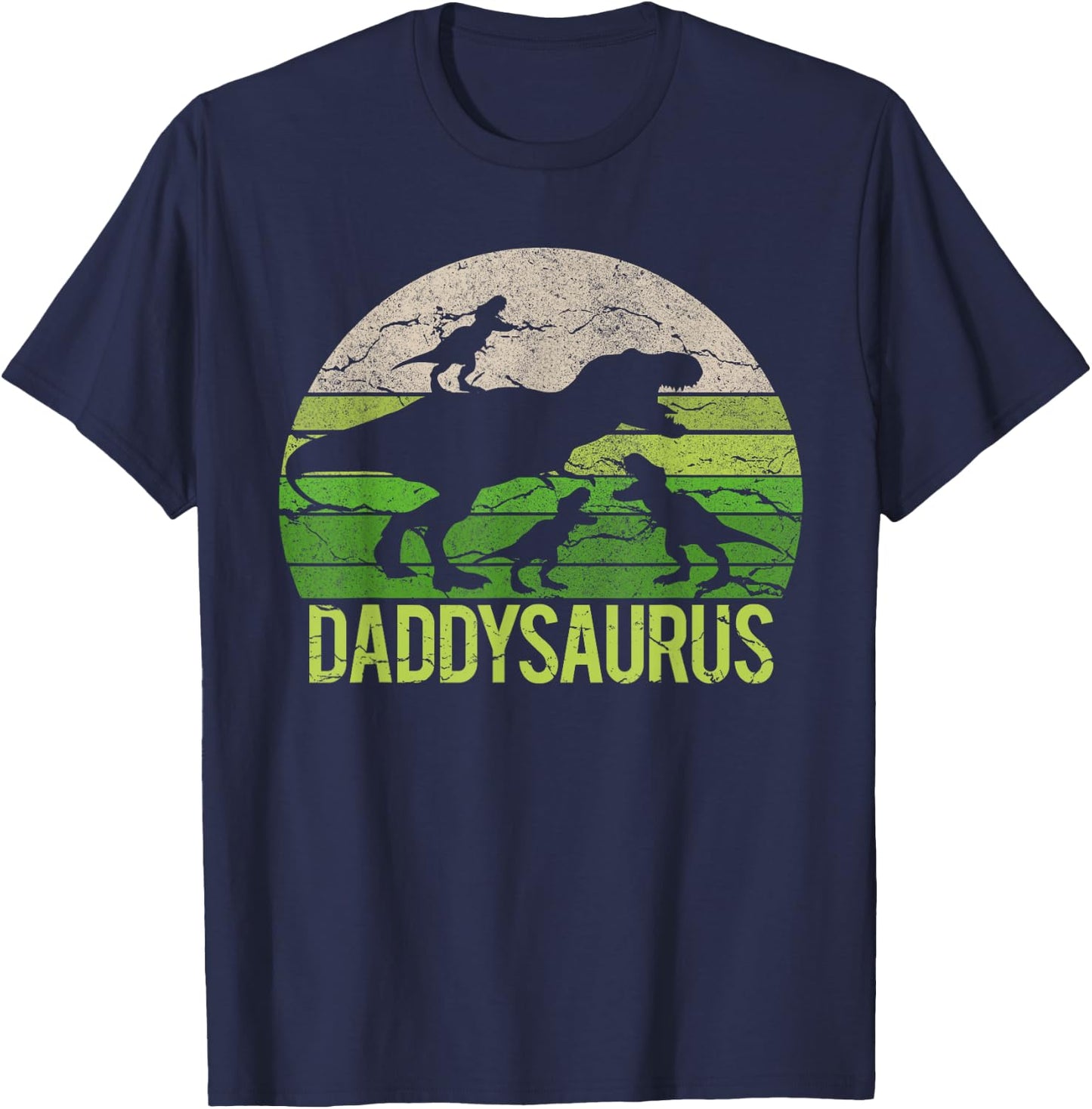 Daddy Dinosaur Daddysaurus 3 three kid Gift Dad christmas T-Shirt - T-Shirt | Navy