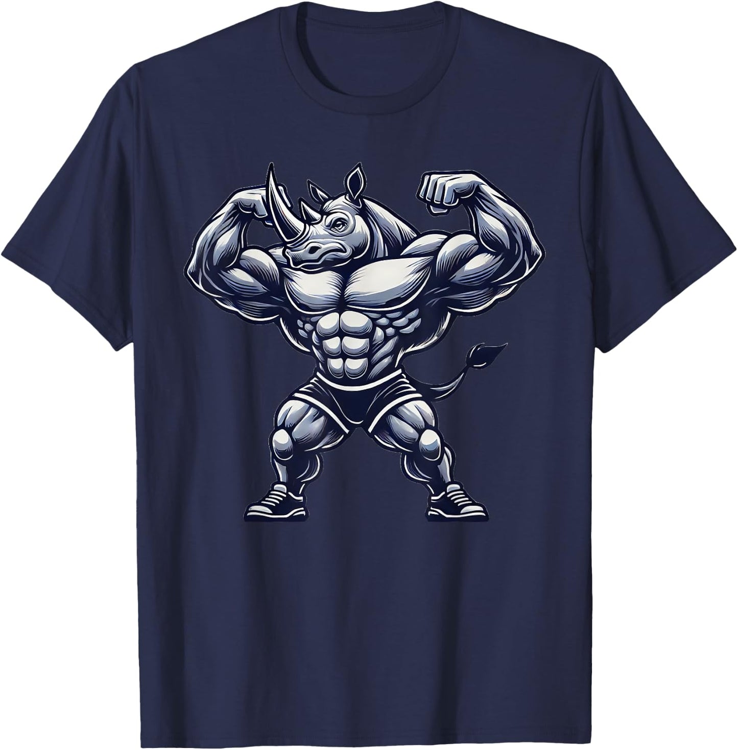 Muscular Rhino Powerlifting Weightlifting Gym Workout T-Shirt - T-Shirt | Navy