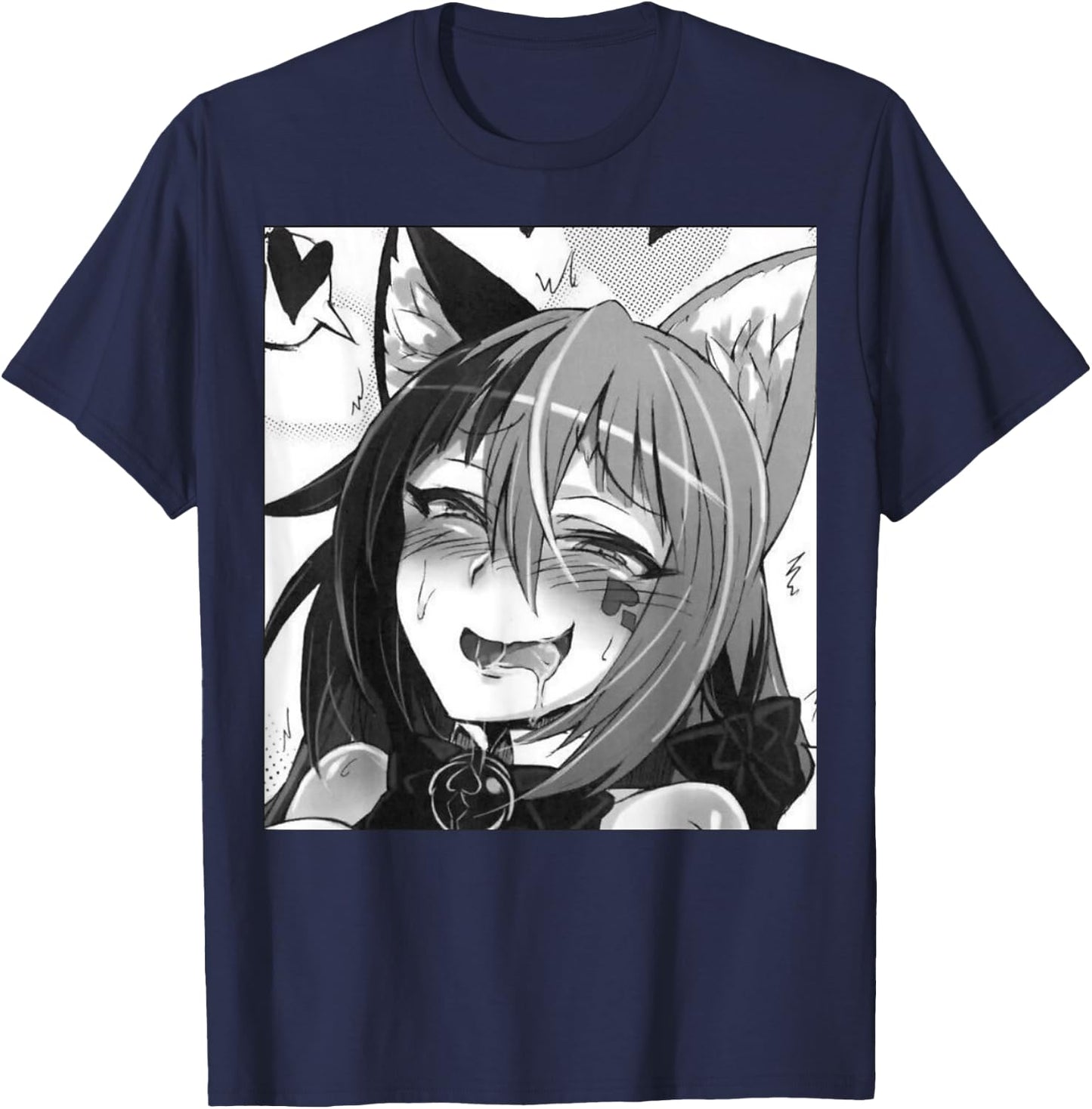 Otaku Ahegao Neko Cat Ears Anime/Weeb Lover T-Shirt - T-Shirt | Navy