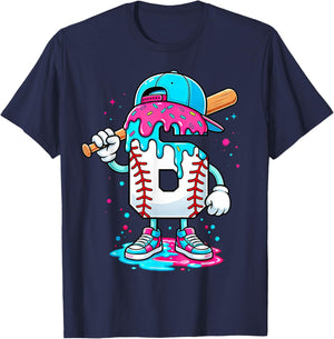 Baseball 6th Birthday Boy 6 Year Old Ice Cream Drip T-Shirt - T-Shirt | Navy