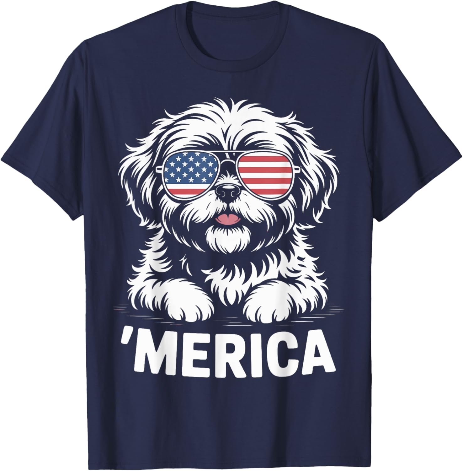 Shih Tzu 4th of July ‘Merica Patriotic T-Shirt - T-Shirt | Navy