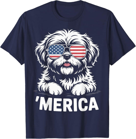 Shih Tzu 4th of July ‘Merica Patriotic T-Shirt - T-Shirt | Navy