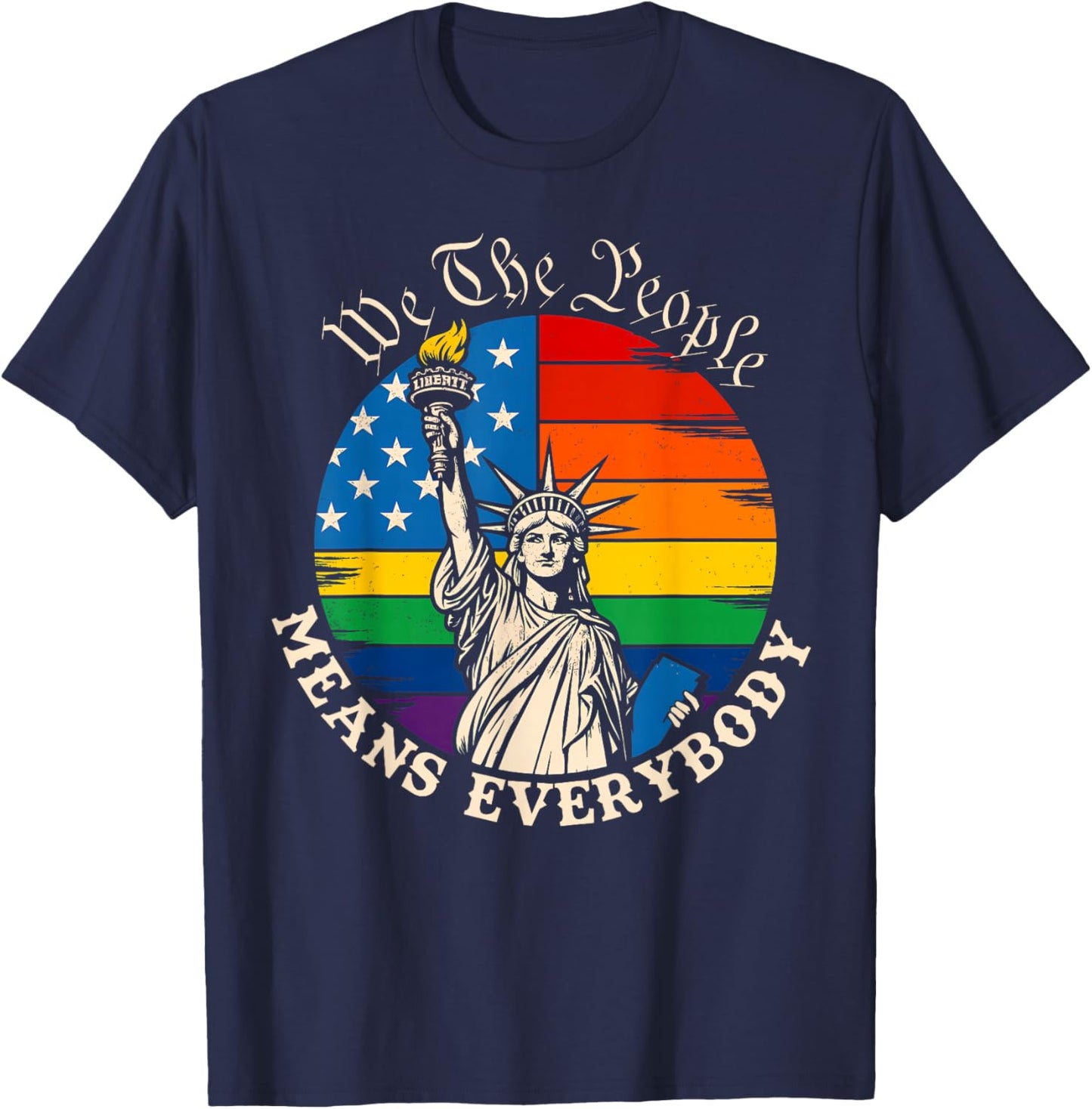 We The People Means Everyone LGBTQ Pride American Flag T-Shirt - T-Shirt | Navy