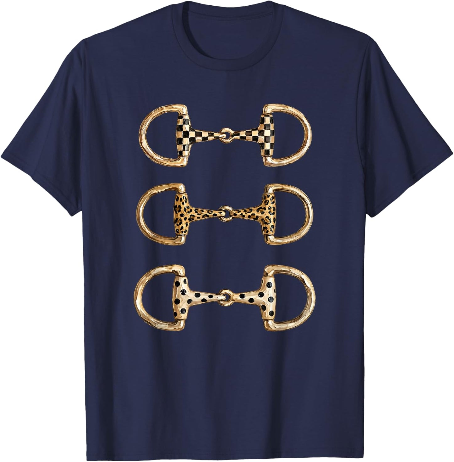 Brushstroke Checkered Leopard Horse Bit,Country Horse Riding T-Shirt - T-Shirt | Navy