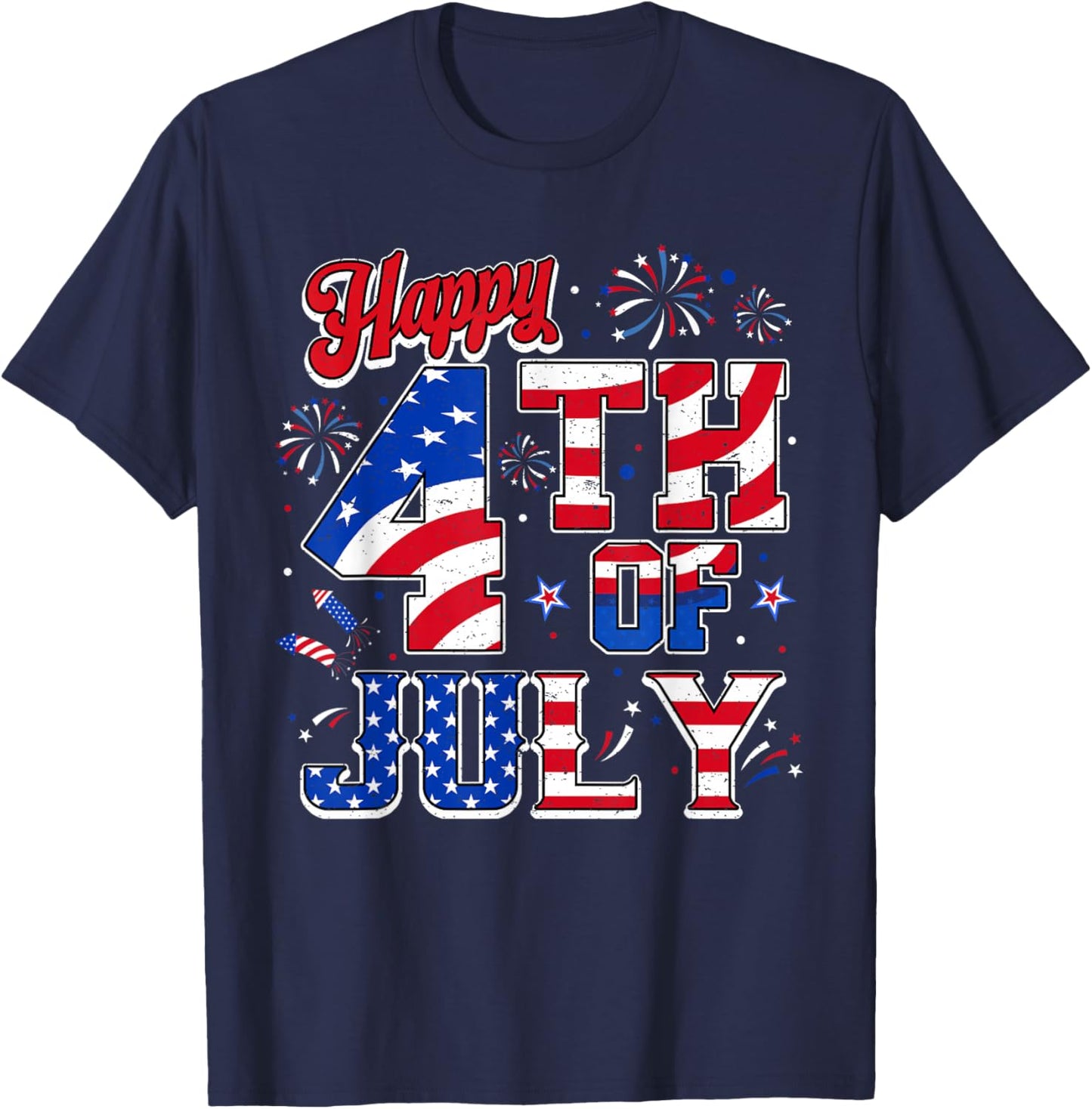 Happy 4th of July Patriotic USA American Flag Men Women Kids T-Shirt - T-Shirt | Navy