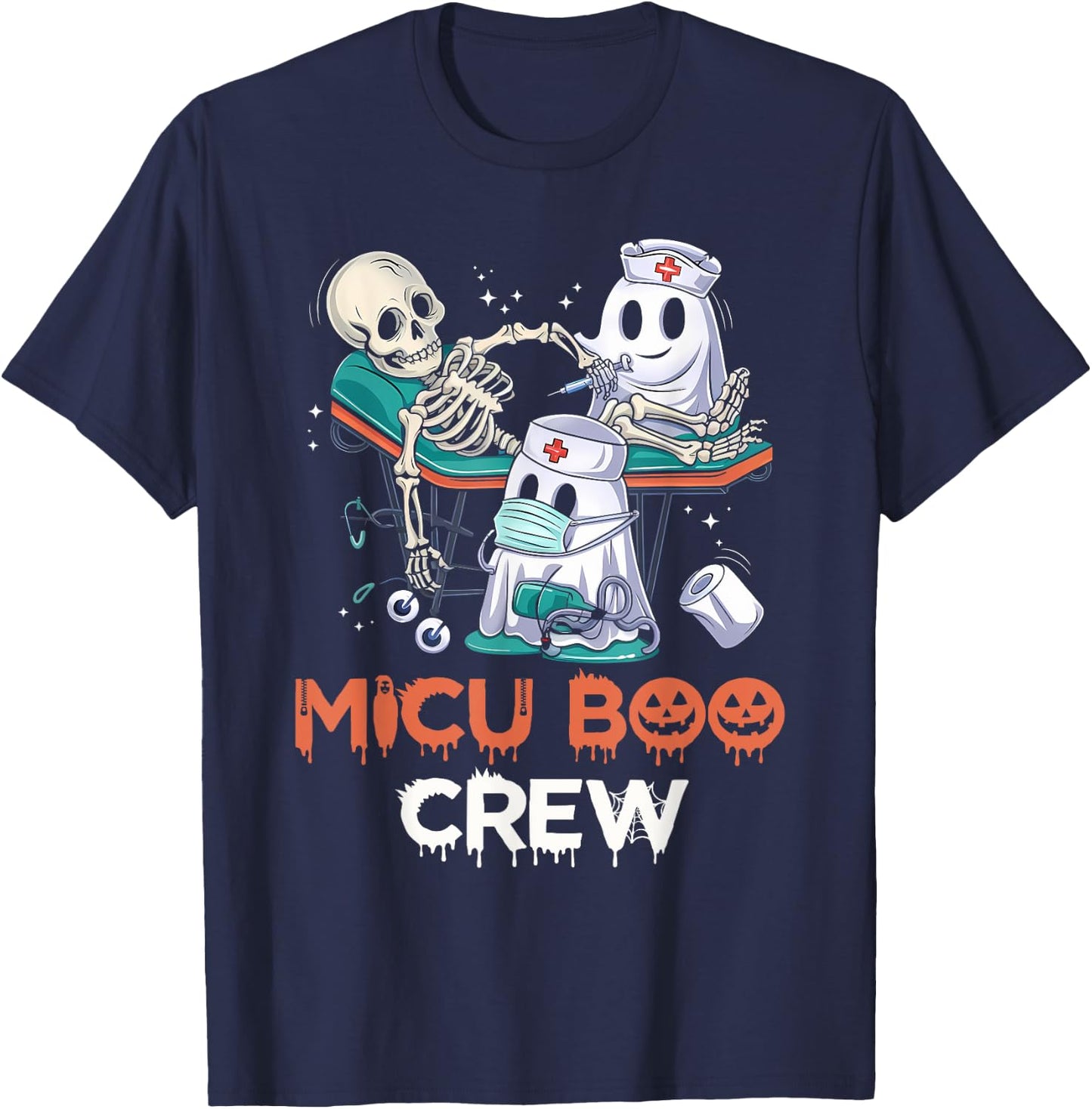 MICU nurse shirt MICU boo crew MICU RN Halloween T-Shirt - T-Shirt | Navy