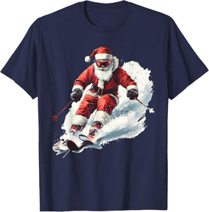 Santa Skiing Funny Christmas Skier Ski Racer Xmas Pajama T-Shirt - T-Shirt | Navy