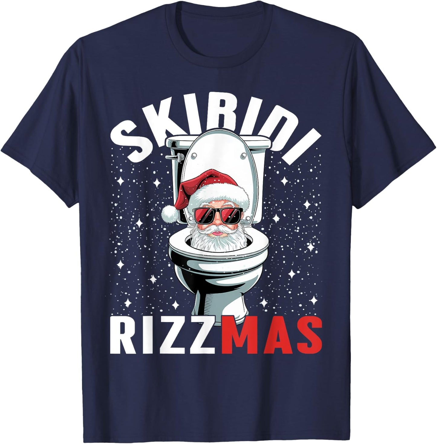 Funny Toilet Santa Skibidi Rizzmas White Elephant Christmas T-Shirt - T-Shirt | Navy