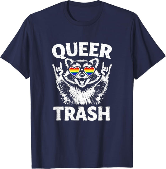Queer Trash Gay Pride Men Women LGBT Flag T-Shirt - T-Shirt | Navy
