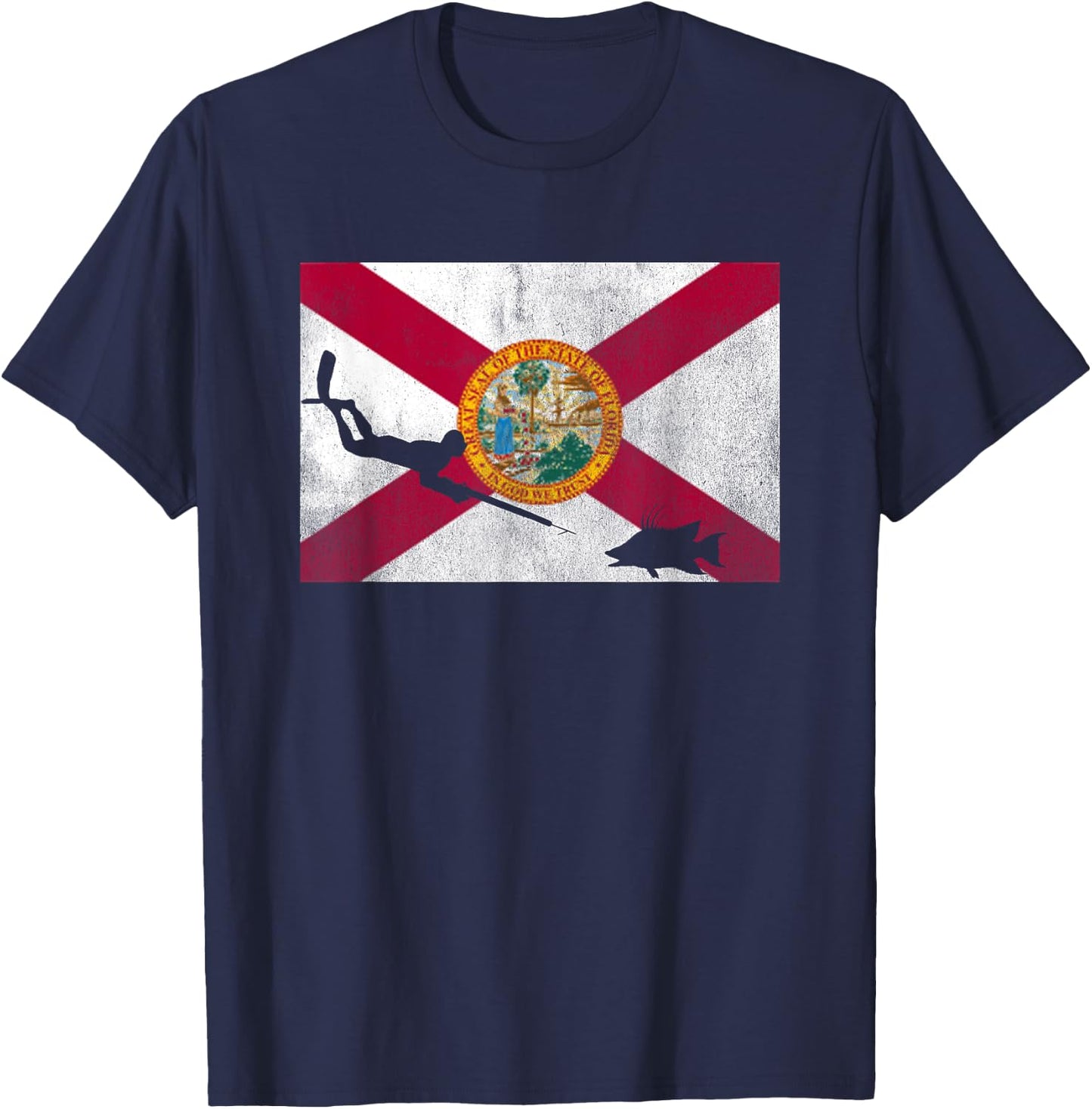 Florida Flag Spearfishing Freedive T-Shirt - T-Shirt | Navy