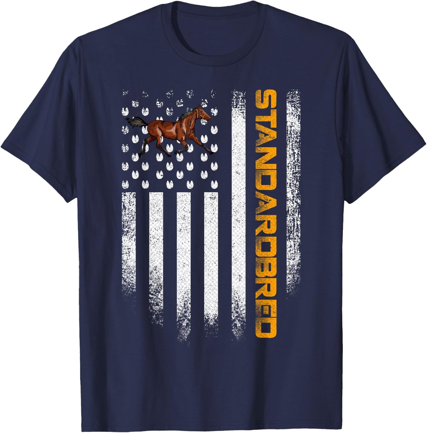 Vintage USA American Flag Standardbred Funny Horse Lover T-Shirt - T-Shirt | Navy