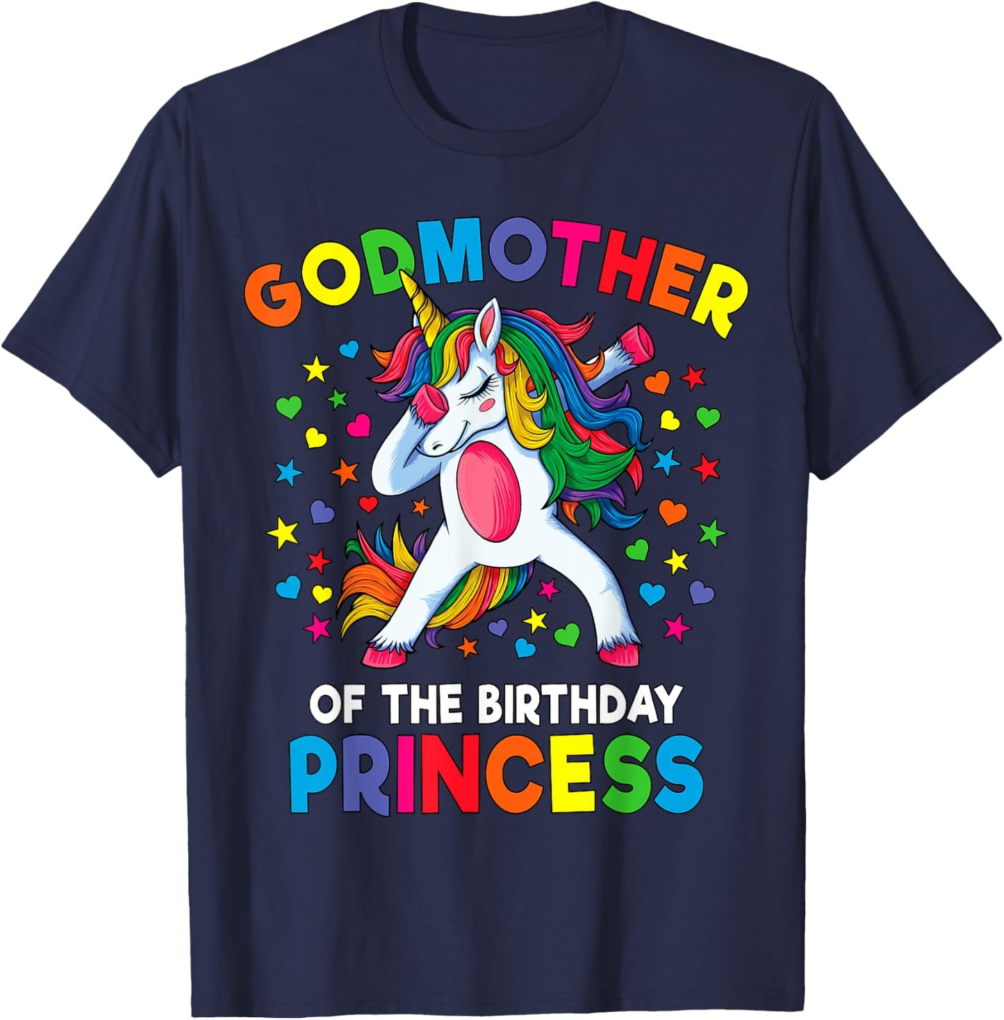 Godmother of the Birthday Princess Dabbing Unicorn Party T-Shirt - T-Shirt | Navy
