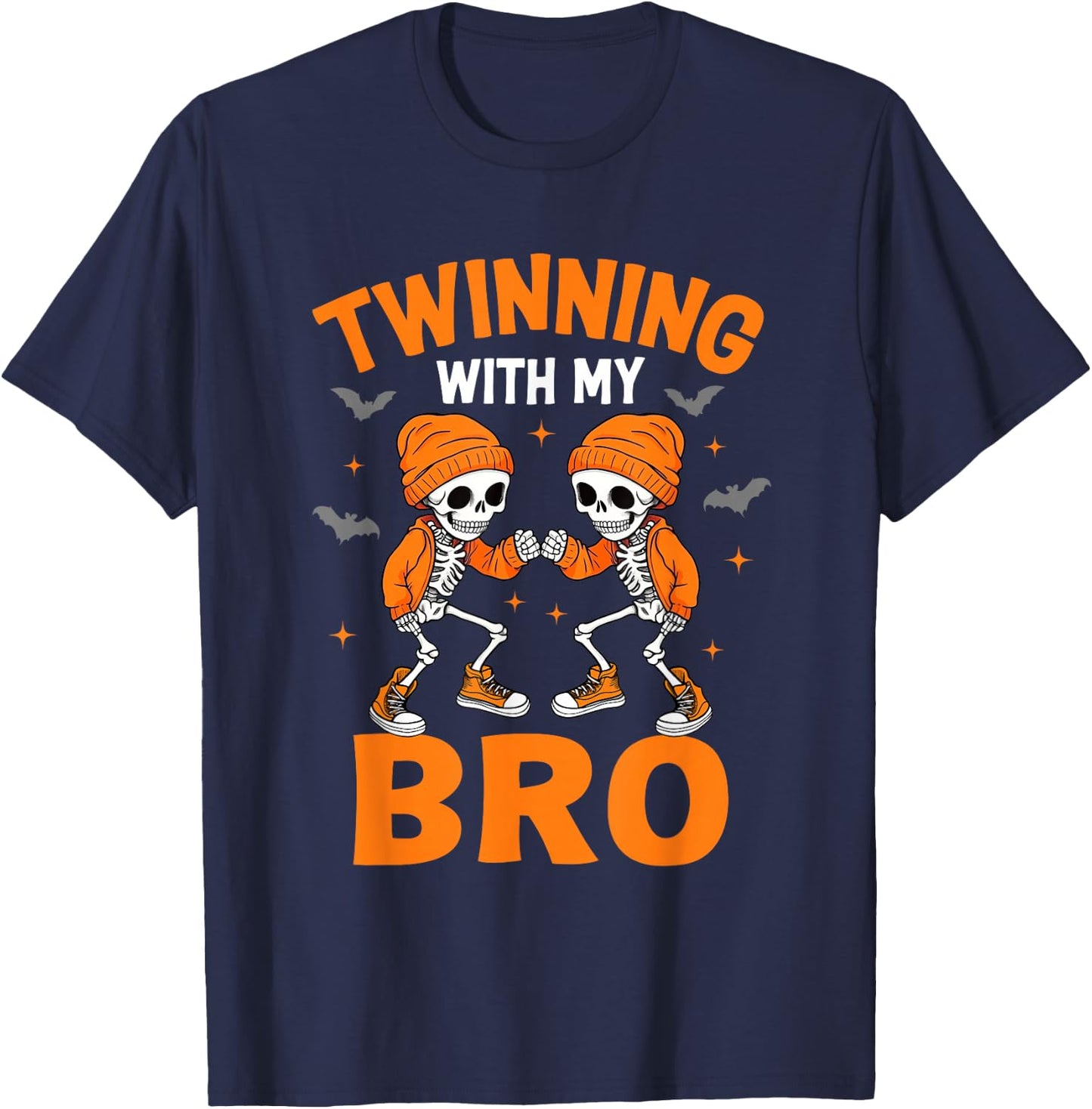 Twin Boys Twinning Halloween Best Friend Matching Skeleton T-Shirt - T-Shirt | Navy