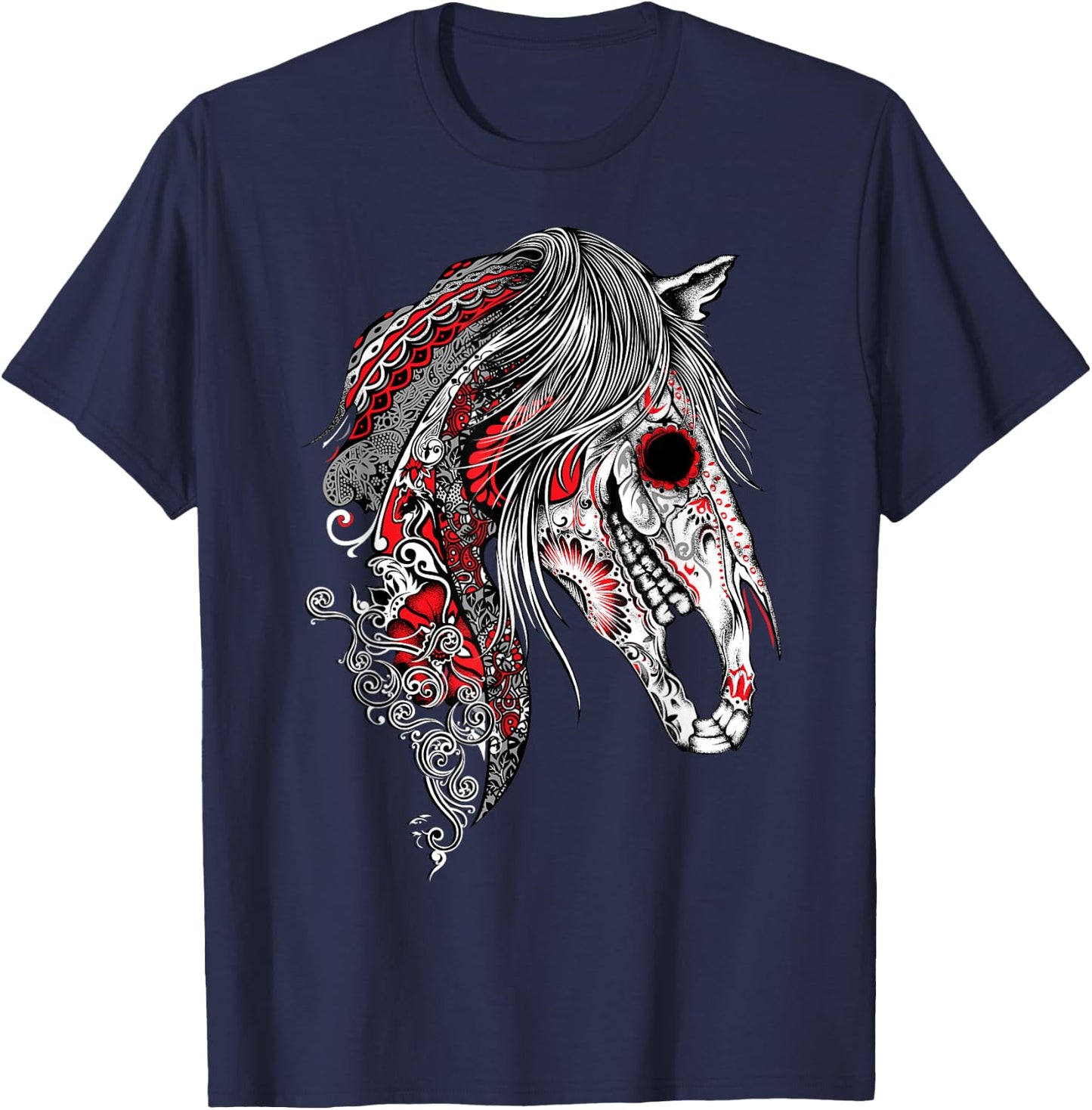 Cute Sugar Skull Horse Shirt, Day of the Dead T-Shirt - T-Shirt | Navy