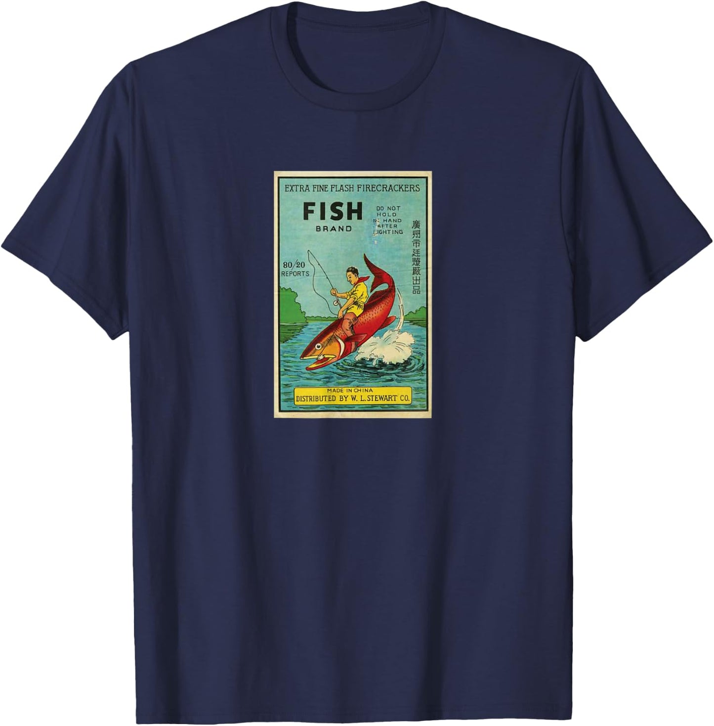 China Firecrackers Fish Brand Vintage Shirt T-Shirt - T-Shirt | Navy