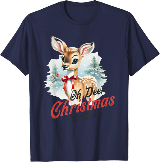 Retro Vintage Reindeer Christmas Deer Cottagecore T-Shirt - T-Shirt | Navy