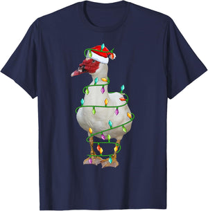 Xmas Lights Santa Hat Muscovy Duck Bird Christmas T-Shirt - T-Shirt | Navy