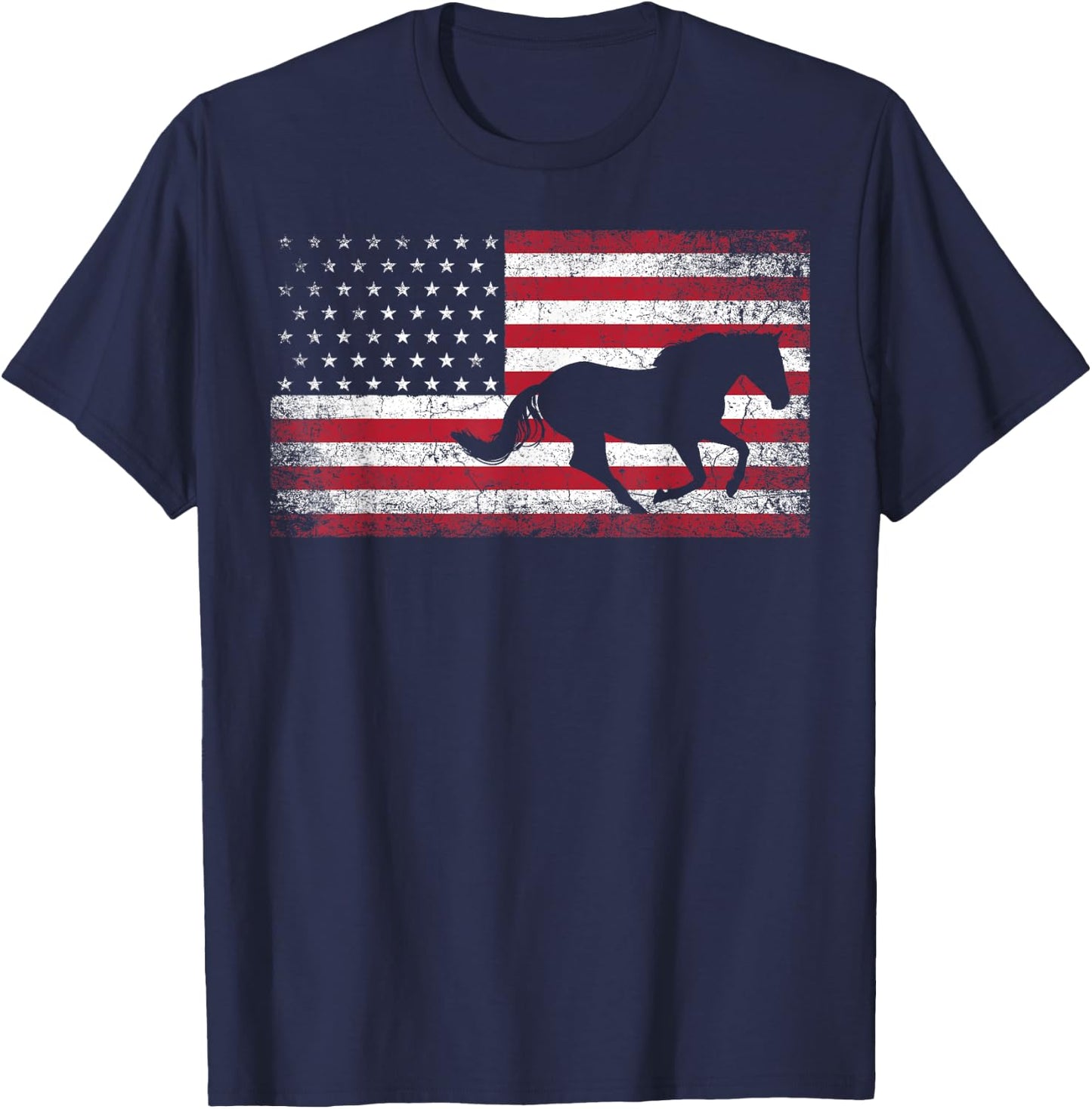 American Flag 4th of July Horse Patriotic Vintage Men Women T-Shirt - T-Shirt | Navy