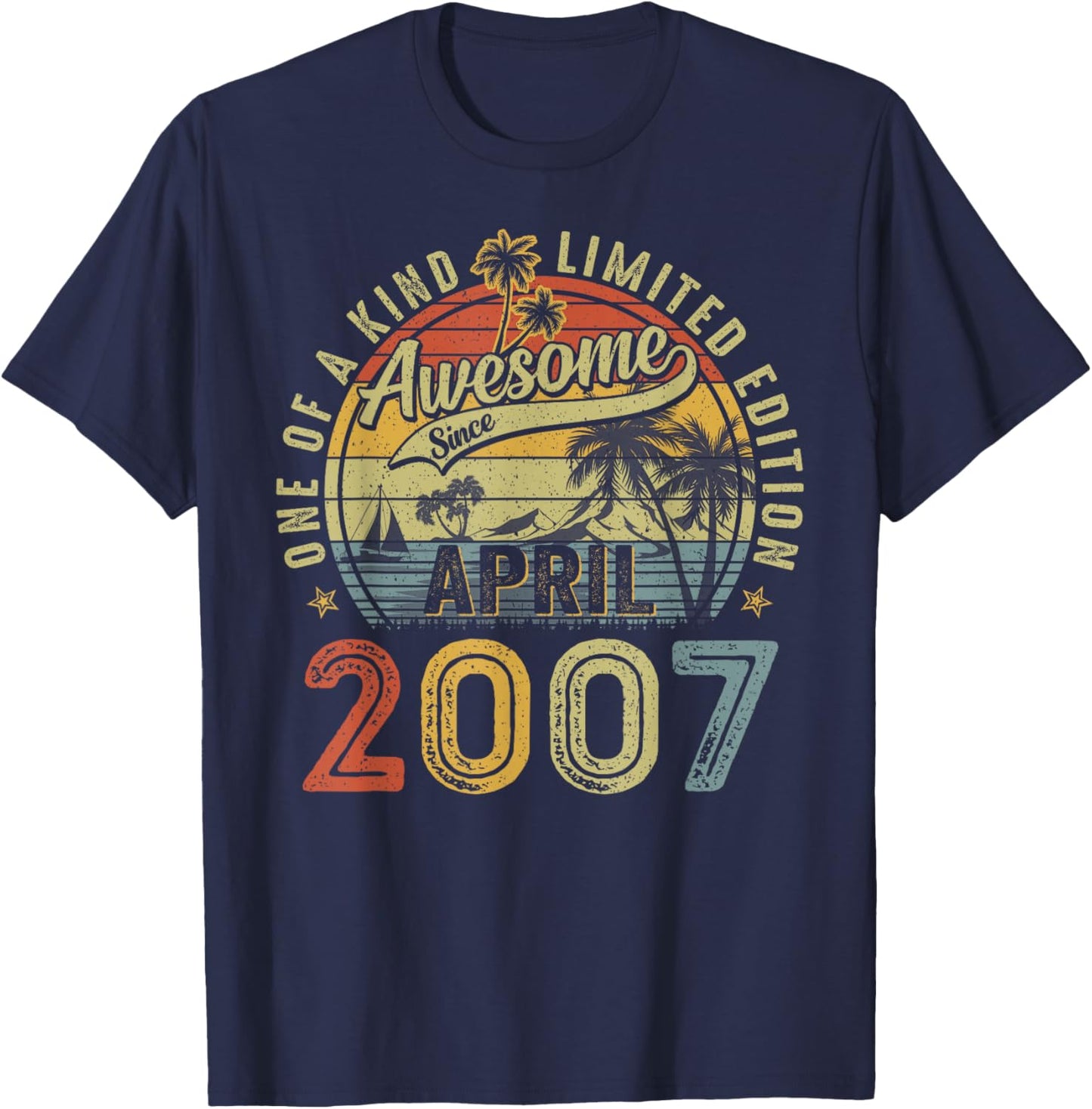 Awesome Since April 2007 Vintage Boys Girls 18th Birthday T-Shirt - T-Shirt | Navy