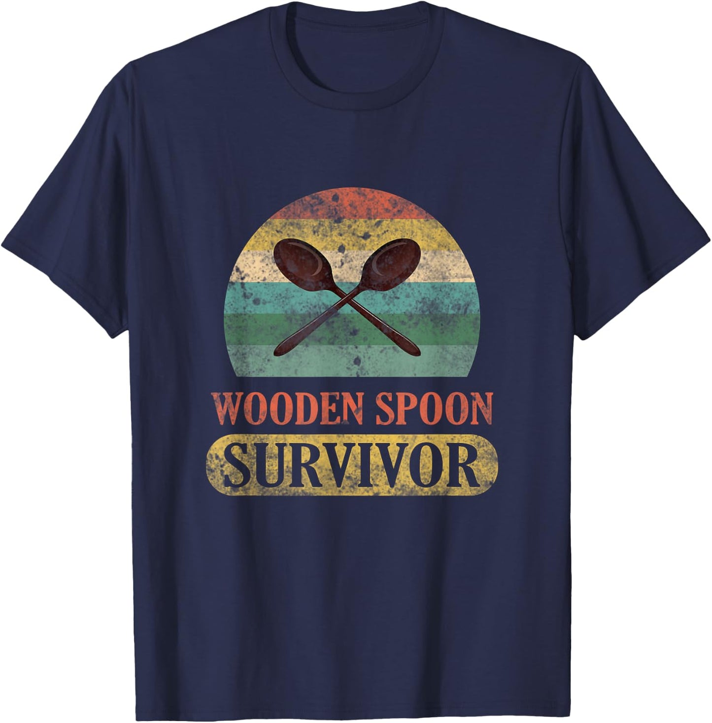 Funny Wooden Spoon Survivor Vintage Retro Humor T-Shirt - T-Shirt | Navy