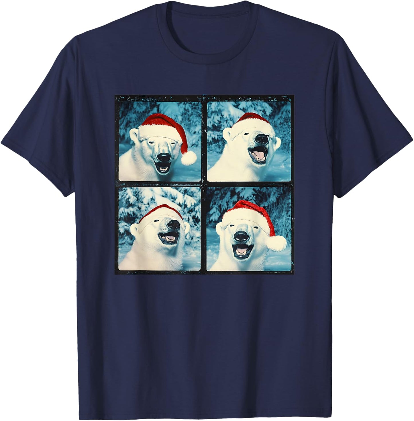 Santa Polar Bear Animal Photography Christmas Polar Bear T-Shirt - T-Shirt | Navy