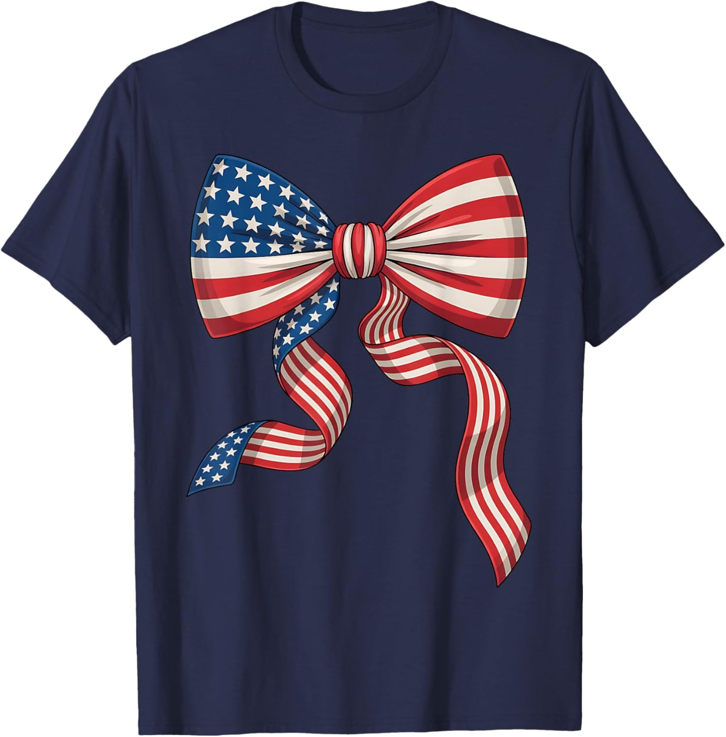 Patriotic Bow Tie American Flag Girls 4th of July T-Shirt - T-Shirt | Navy