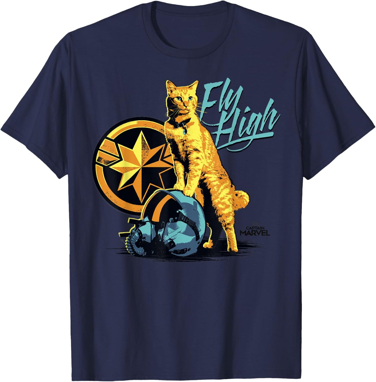 Captain Marvel Symbol Goose Fly High Graphic T-Shirt - T-Shirt | Navy
