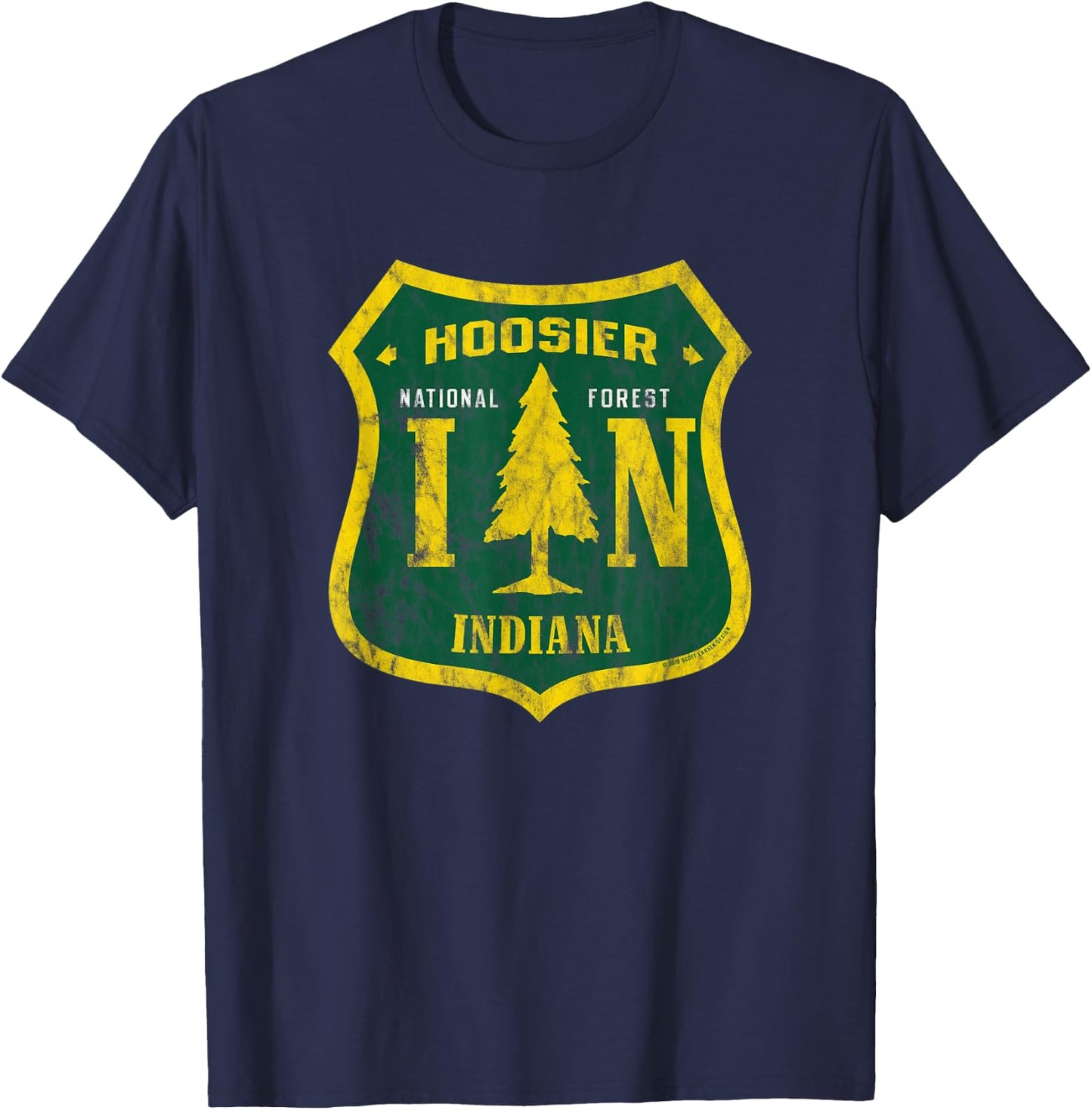 Hoosier National Forest Indiana Shield Retro Vintage Look T-Shirt - T-Shirt | Navy